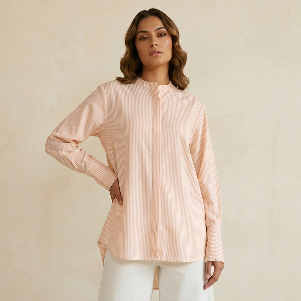 قميص مقلم بياقة ماندارين-women-clothing-shirtsandblouses-shirts-image-1