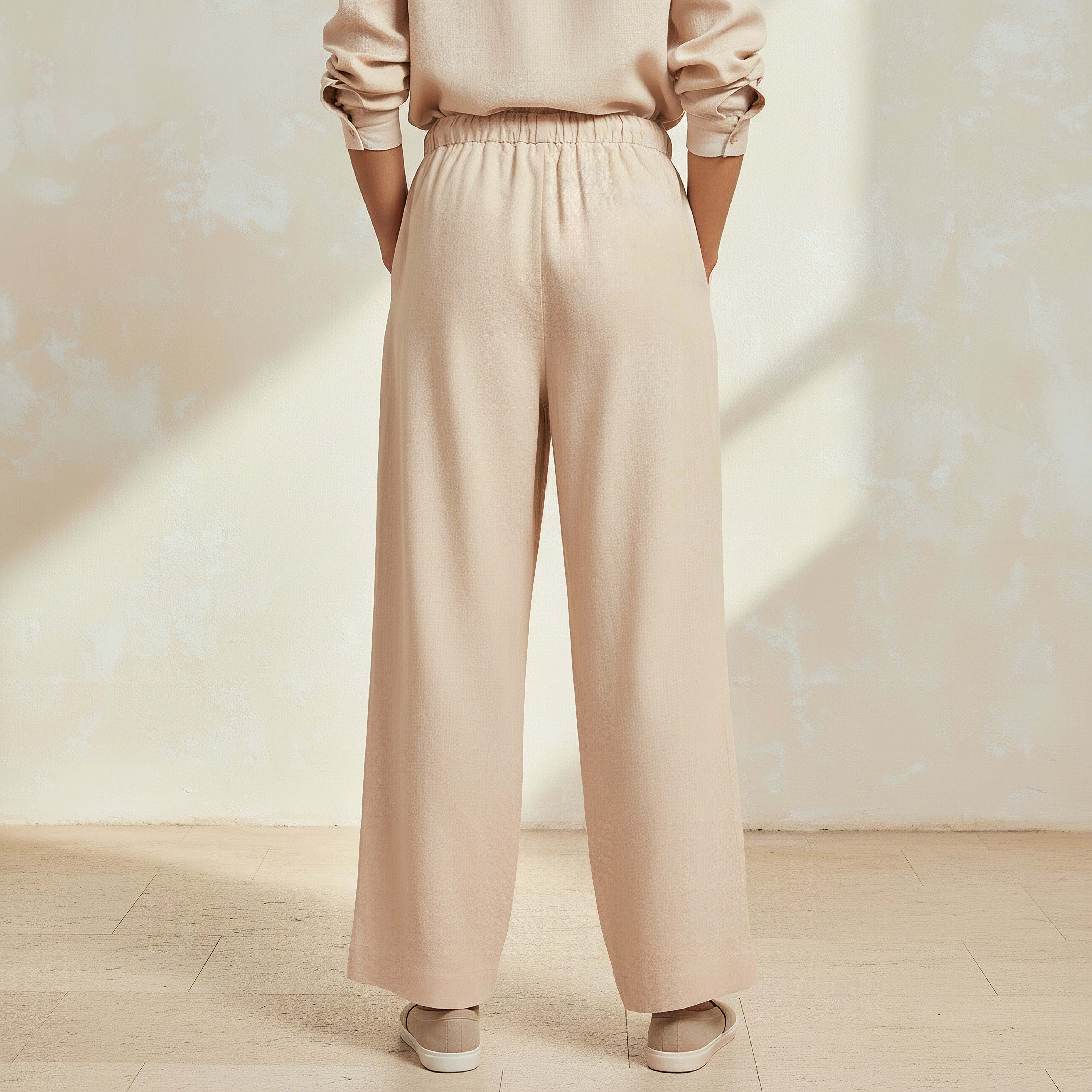 Wide Leg Flexi Waist Cut and Sew Linen Blend Pants-women-clothing-bottoms-trousers-image-4
