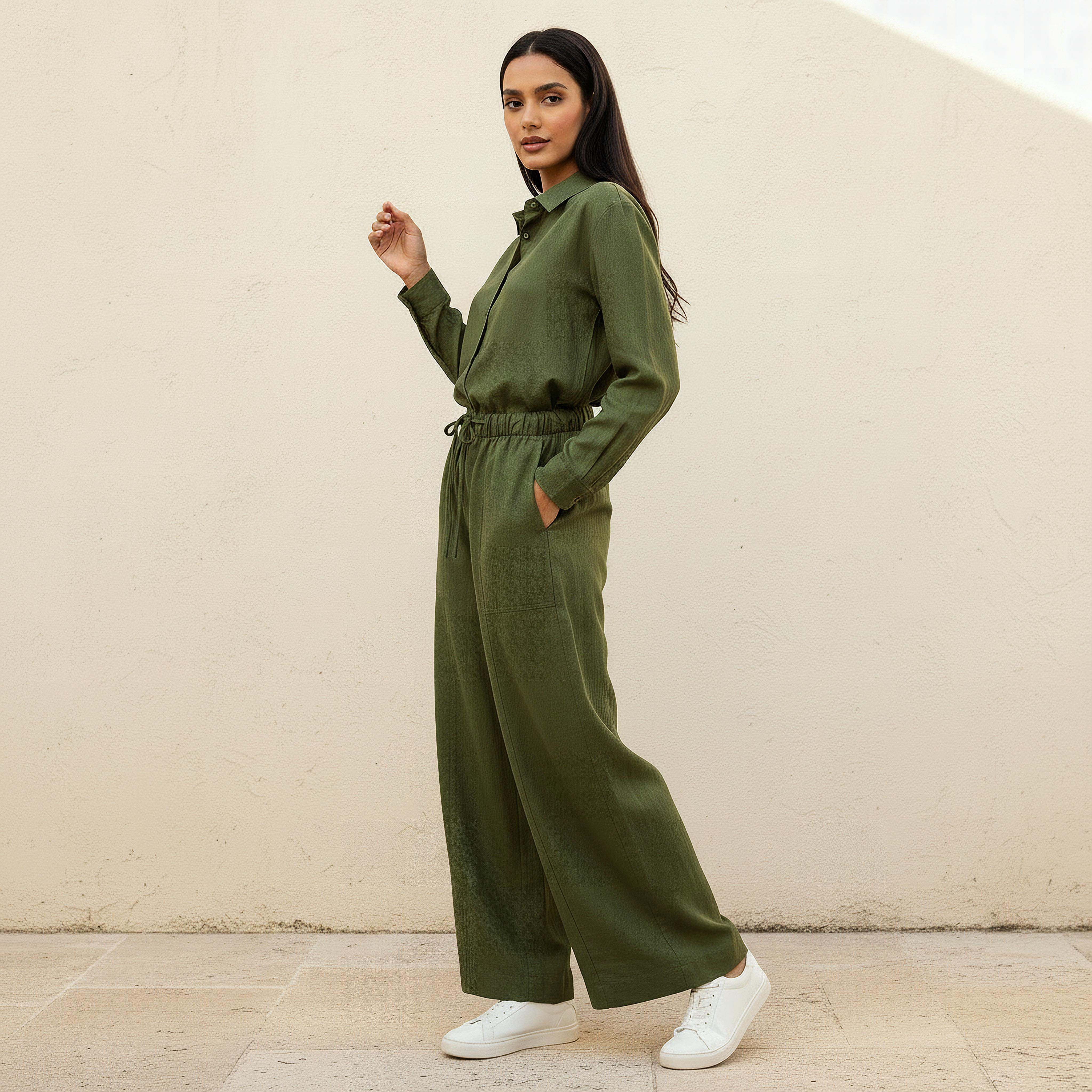 Wide Leg Flexi Waist Cut and Sew Linen Blend Pants-women-clothing-coordsets-image-3