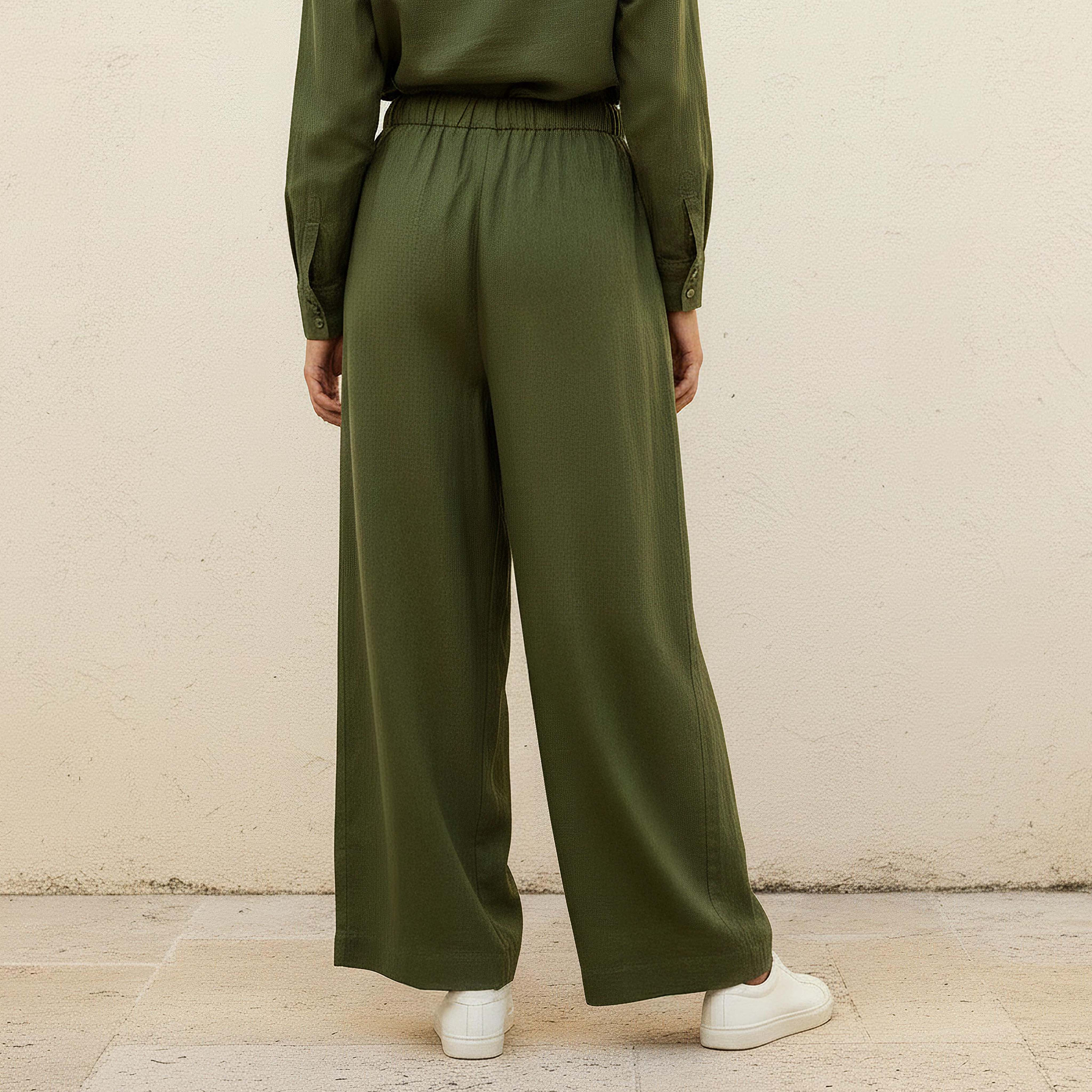 Wide Leg Flexi Waist Cut and Sew Linen Blend Pants-women-clothing-coordsets-image-4