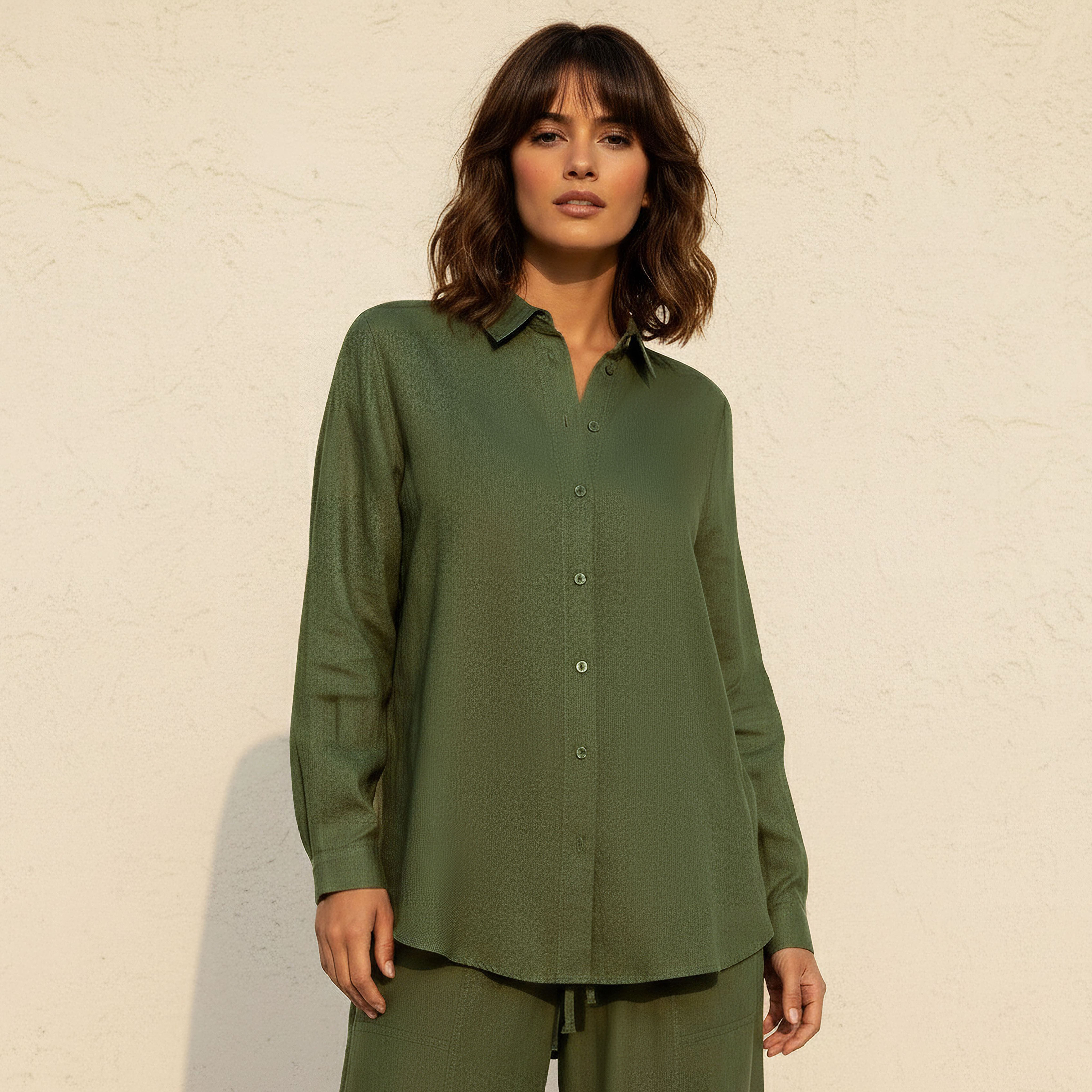Oversized Linen Blend Shirt with Long Sleeves-women-clothing-shirtsandblouses-shirts-image-1