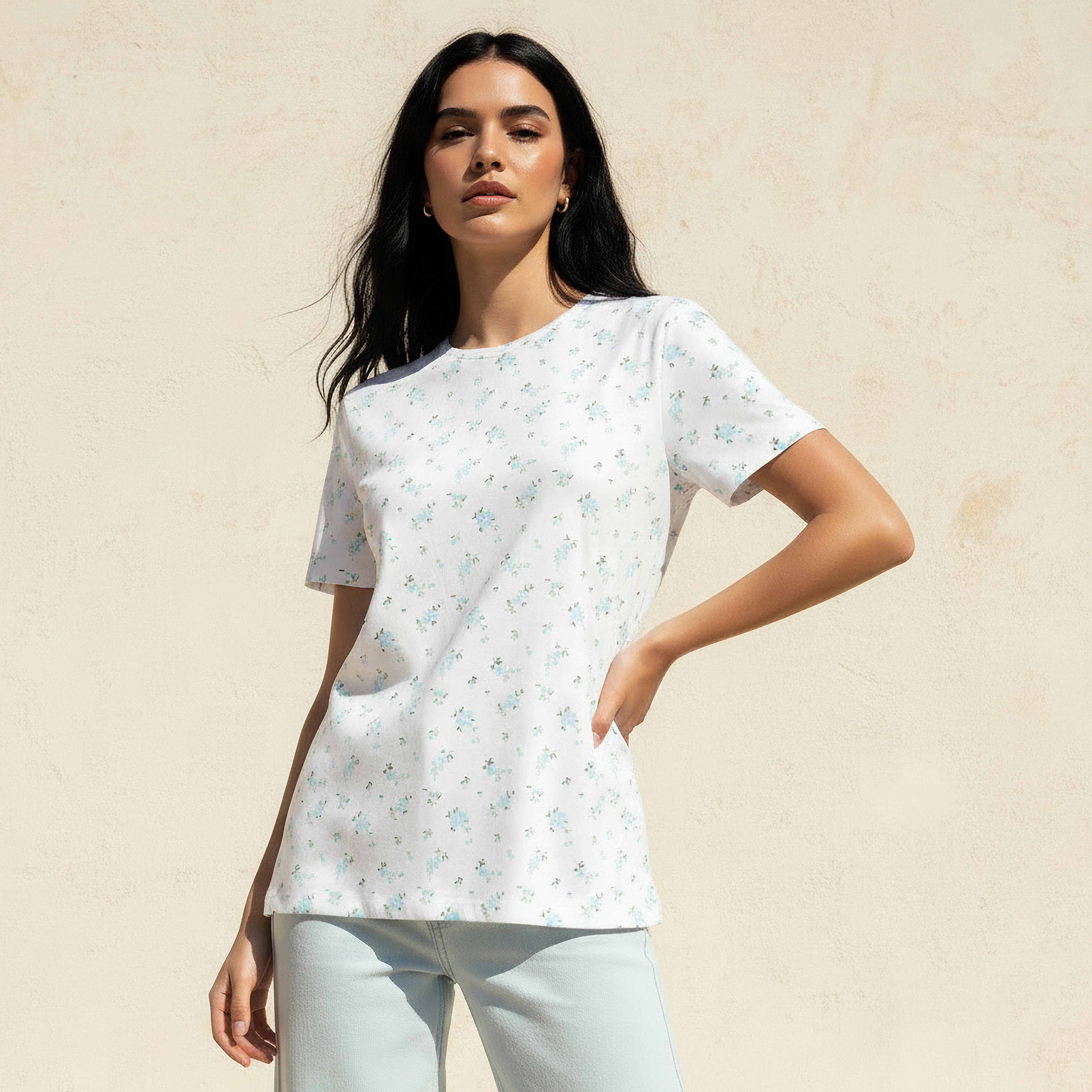 Slim Fit T-shirt with Floral Print-women-clothing-tshirts-image-1