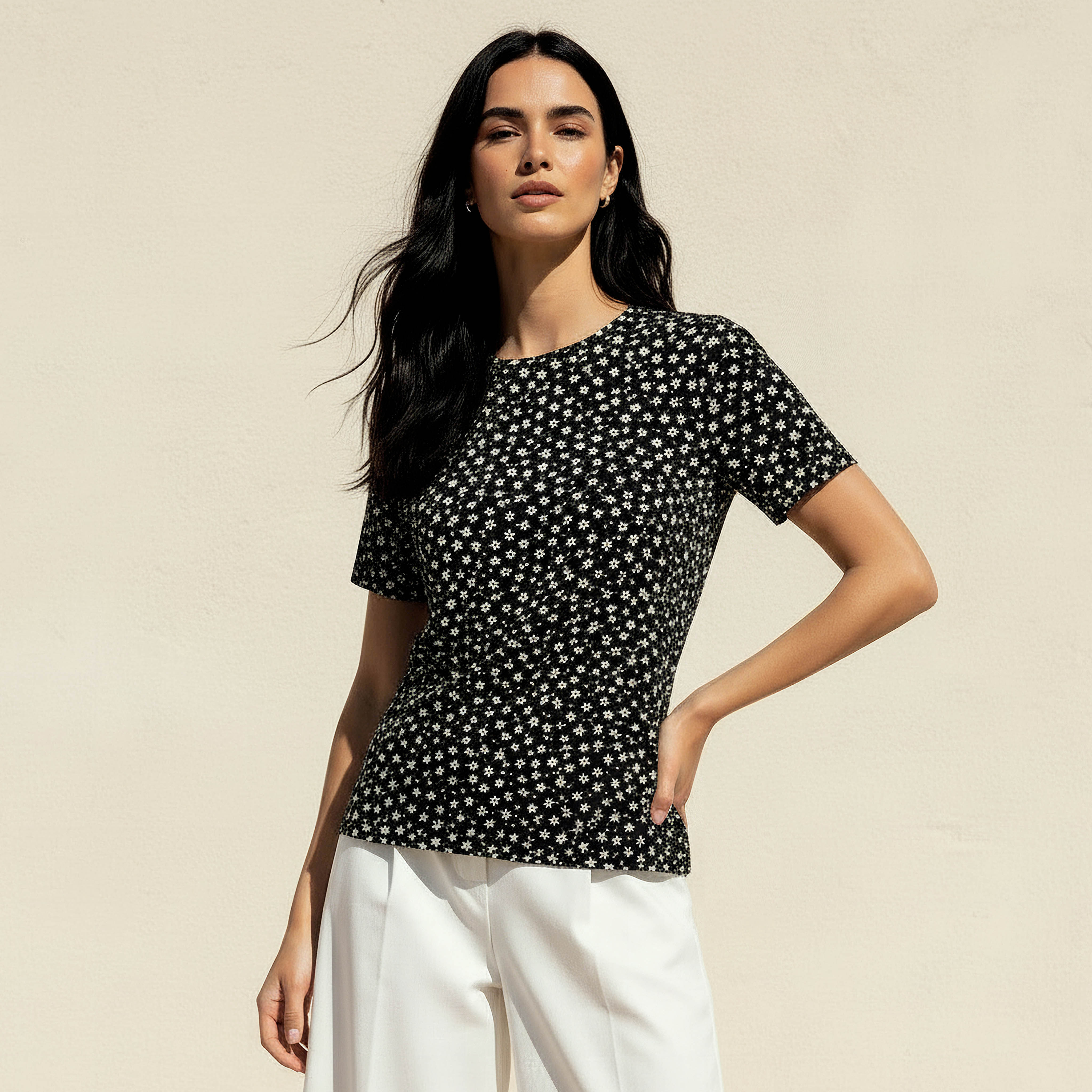 Slim Fit T-shirt with Floral Print-women-clothing-tshirts-image-1