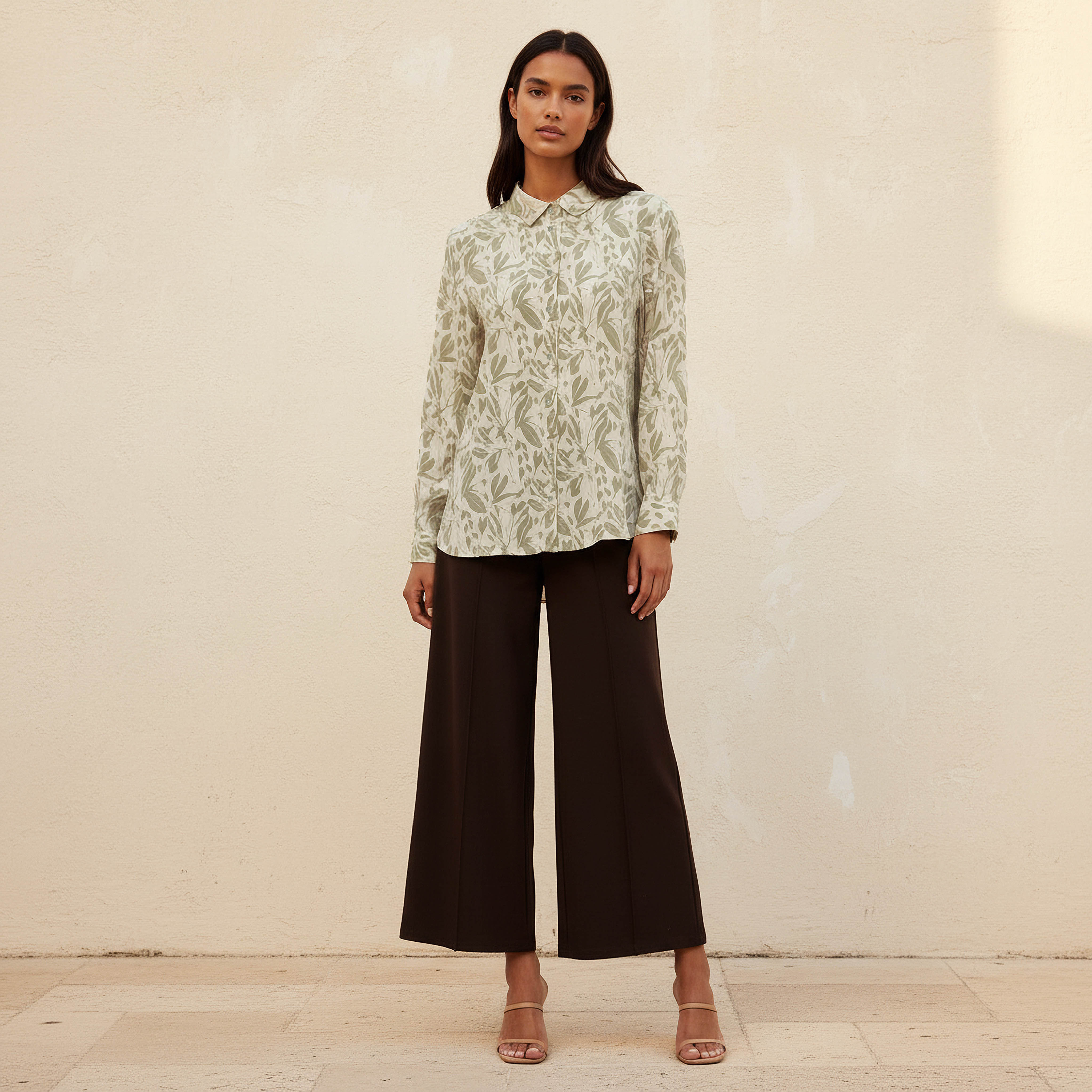Viscose High-Low Hemline Shirt with Leaf Print-women-clothing-shirtsandblouses-shirts-image-3