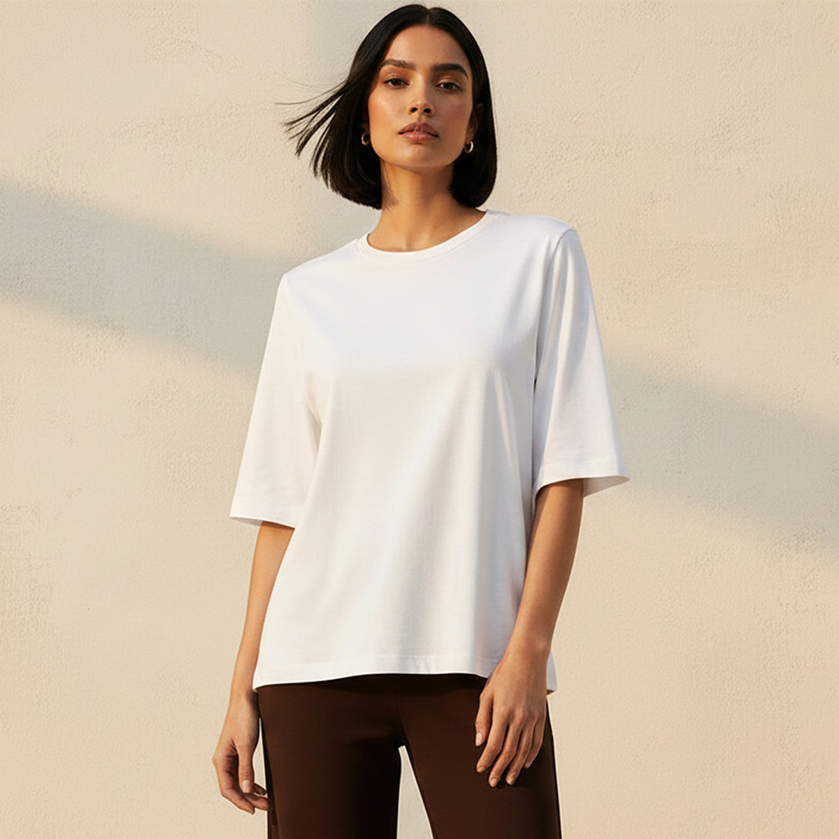 Relaxed Fit Cotton T-shirt with Crew Neck-women-clothing-tshirts-image-1