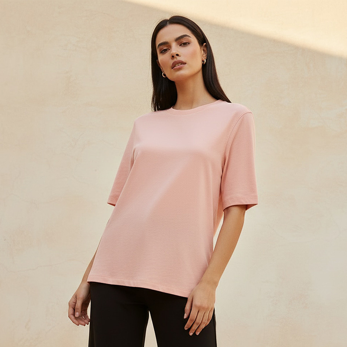 Relaxed Fit Cotton T-shirt with Crew Neck-women-clothing-tshirts-image-1
