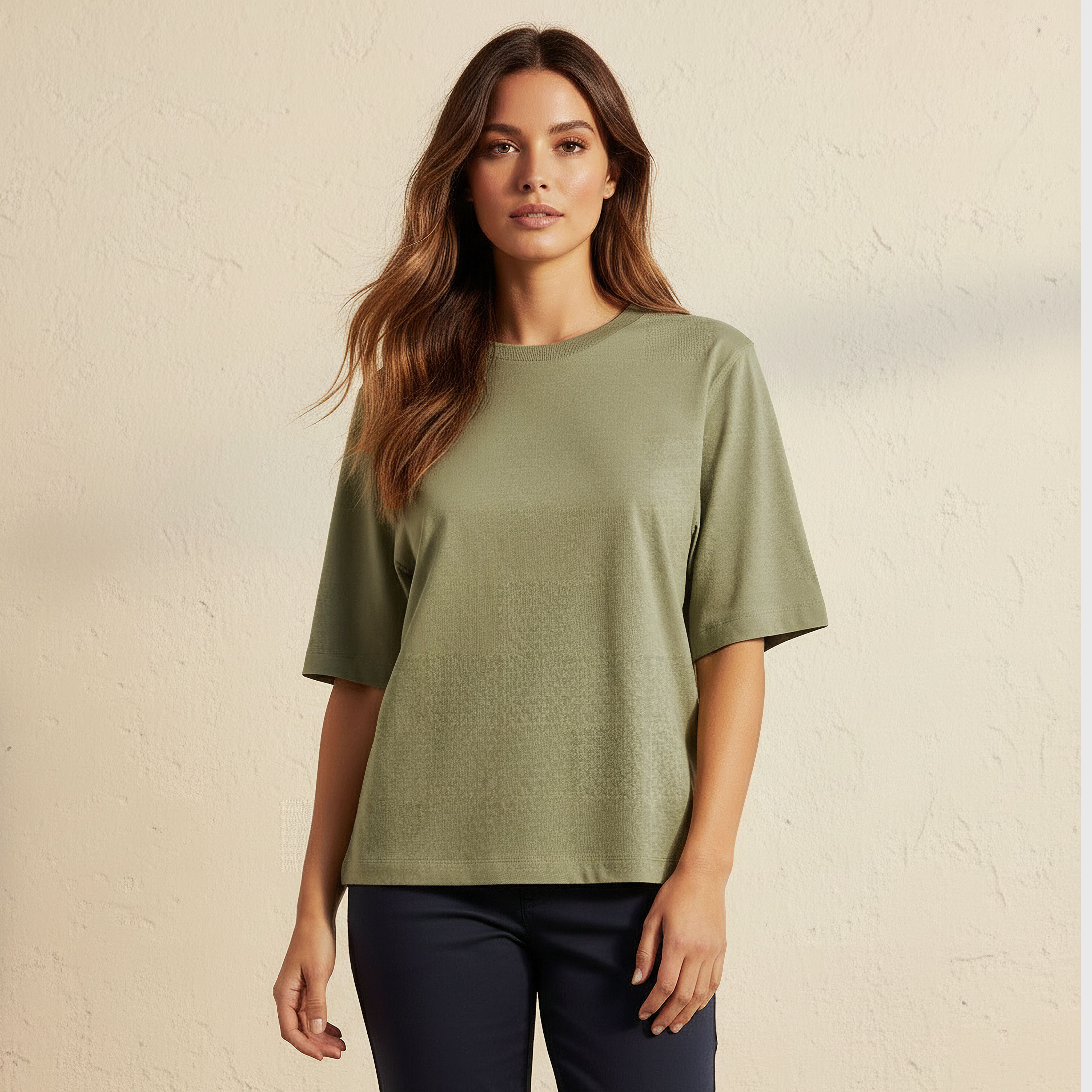 Relaxed Fit Cotton T-shirt with Crew Neck-women-clothing-tshirts-image-1