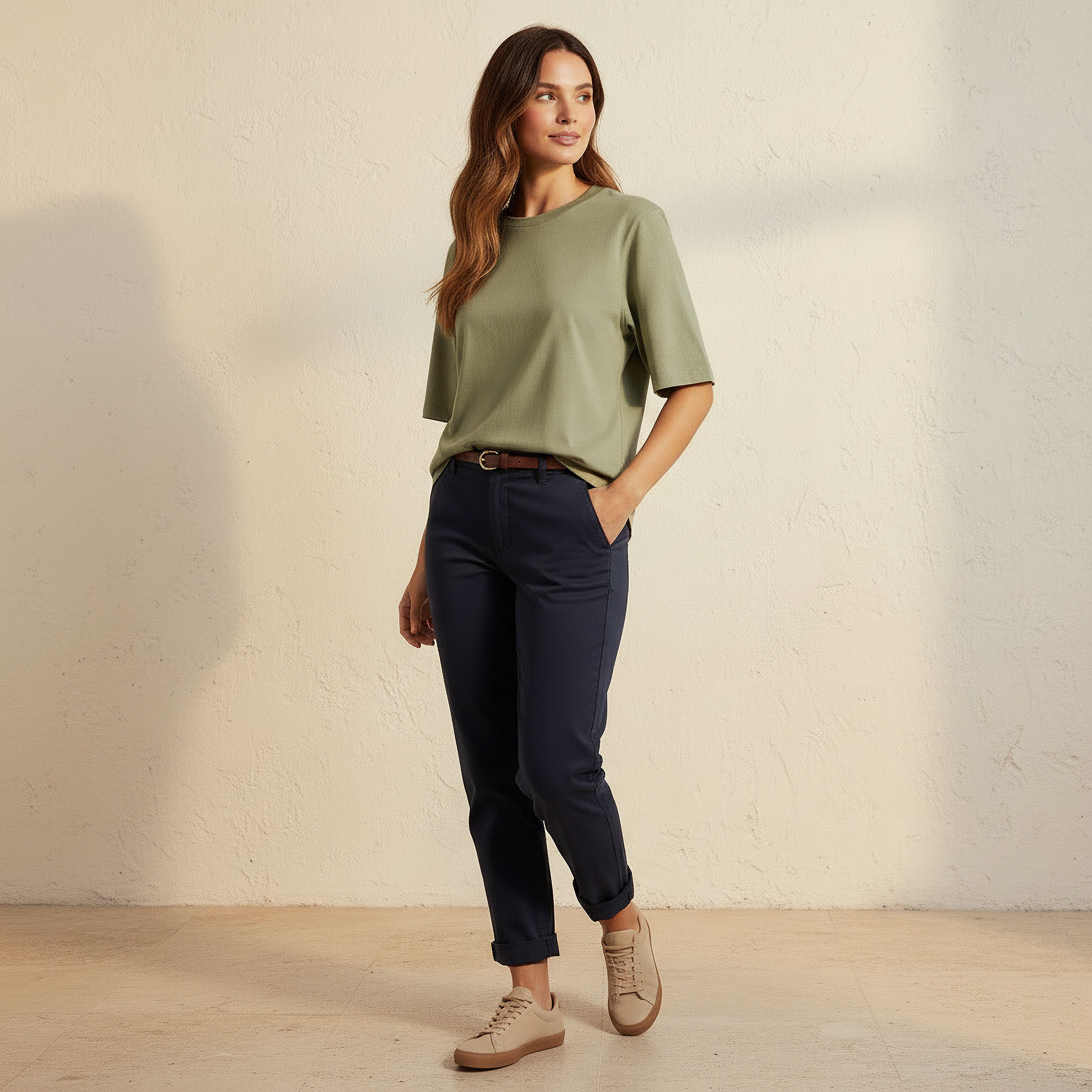 Relaxed Fit Cotton T-shirt with Crew Neck-women-clothing-tshirts-image-3