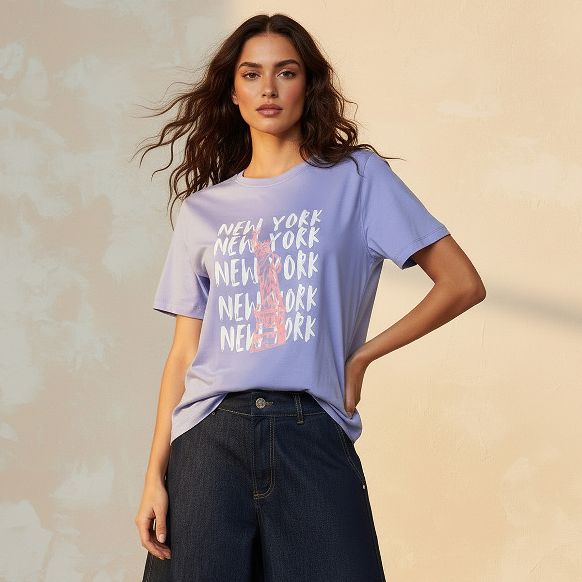 تيشيرت قطن بطبعات نيويورك-women-clothing-tshirts-image-1