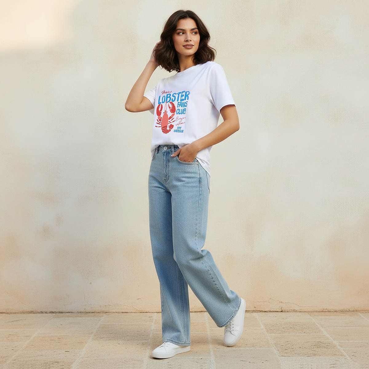 Cotton T-shirt with Lobster Print-women-clothing-tshirts-image-5