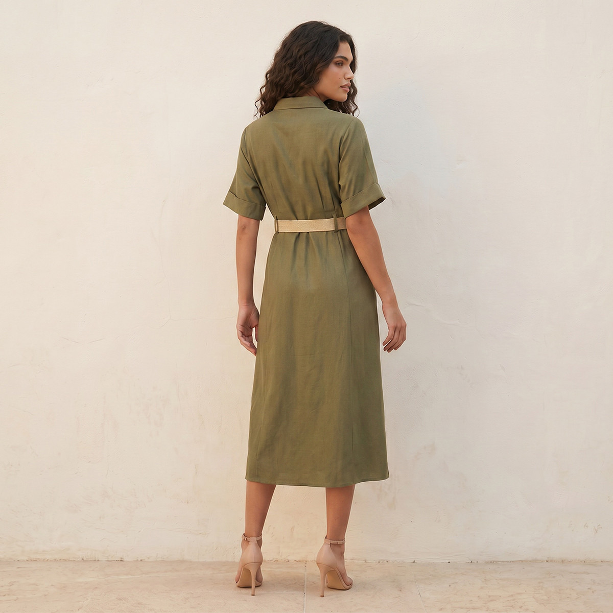 Splash Basic Belted A-Line Midi Shirt Dress-women-clothing-dresses-image-4