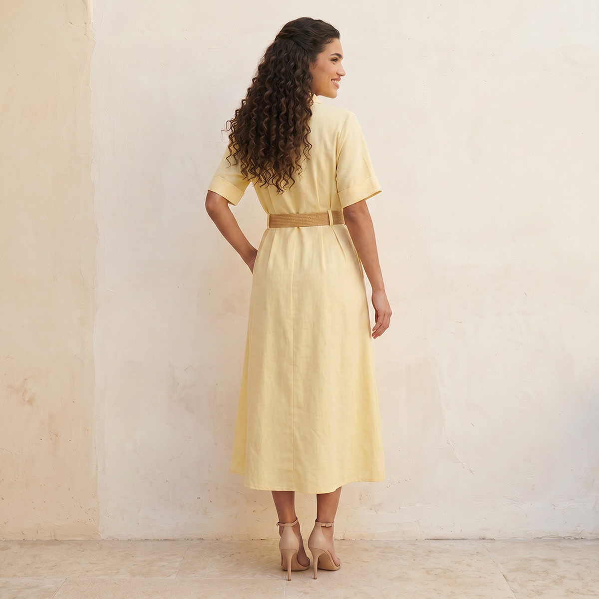 فستان قميص ميدي إيه لاين بحزام من سبلاش بيسك-women-clothing-dresses-image-3
