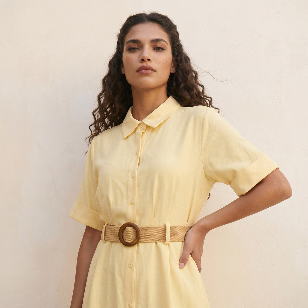 فستان قميص ميدي إيه لاين بحزام من سبلاش بيسك-women-clothing-dresses-image-2