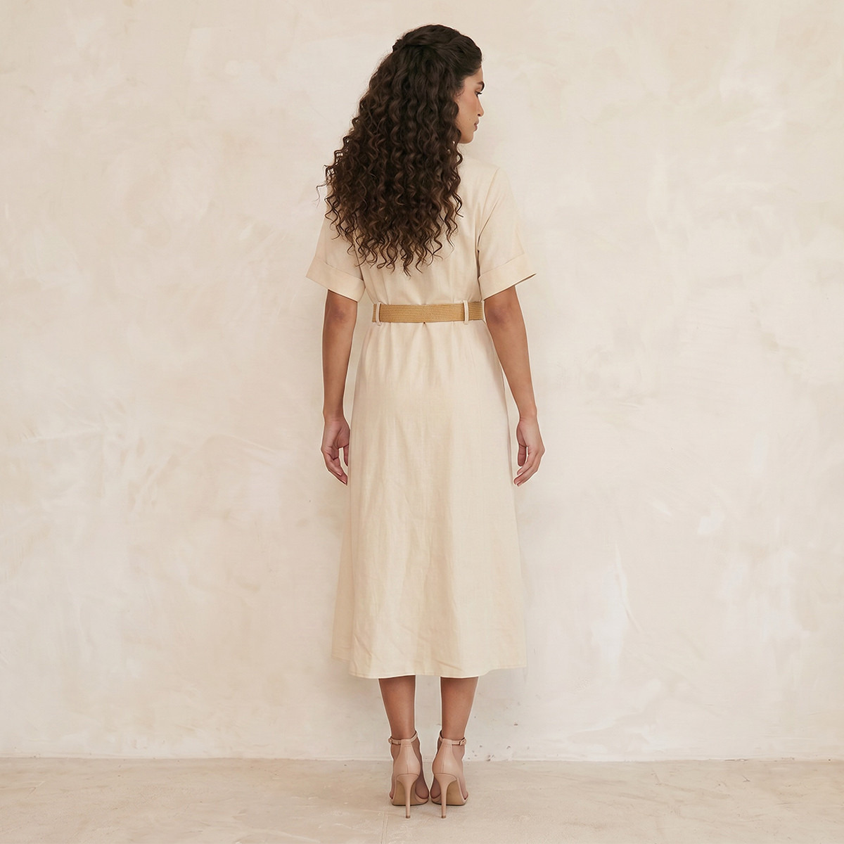 فستان قميص ميدي إيه لاين بحزام من سبلاش بيسك-women-clothing-dresses-image-3