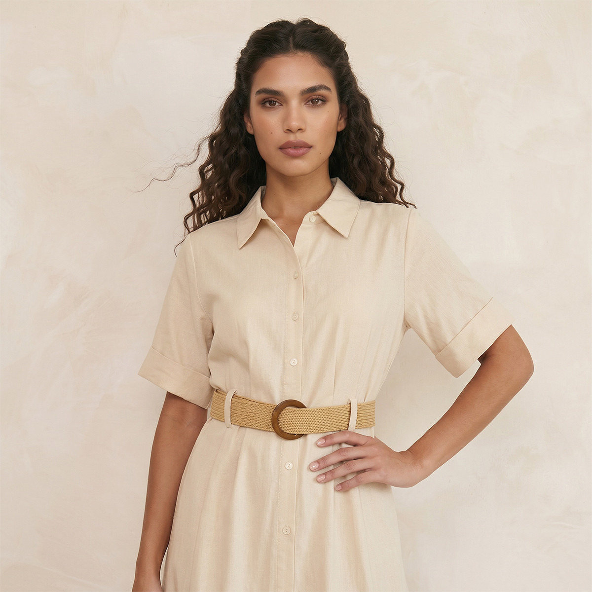 فستان قميص ميدي إيه لاين بحزام من سبلاش بيسك-women-clothing-dresses-image-4