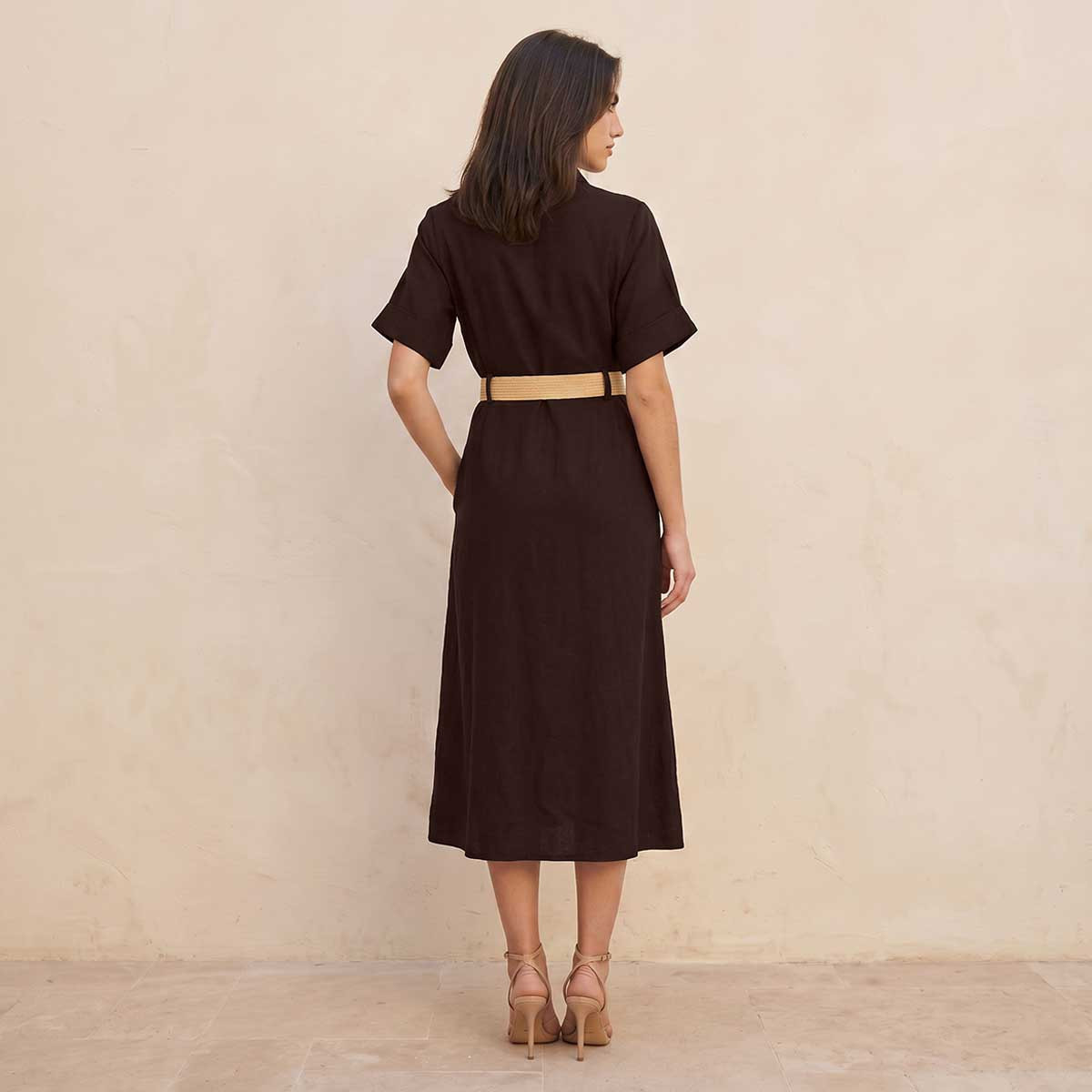 فستان قميص ميدي إيه لاين بحزام من سبلاش بيسك-women-clothing-dresses-image-3
