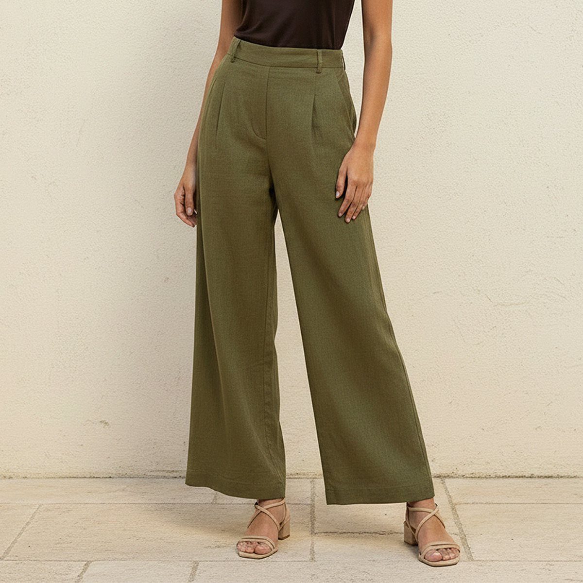 Flexi Waist Linen Blend Wide Leg Trousers-women-clothing-bottoms-trousers-image-1