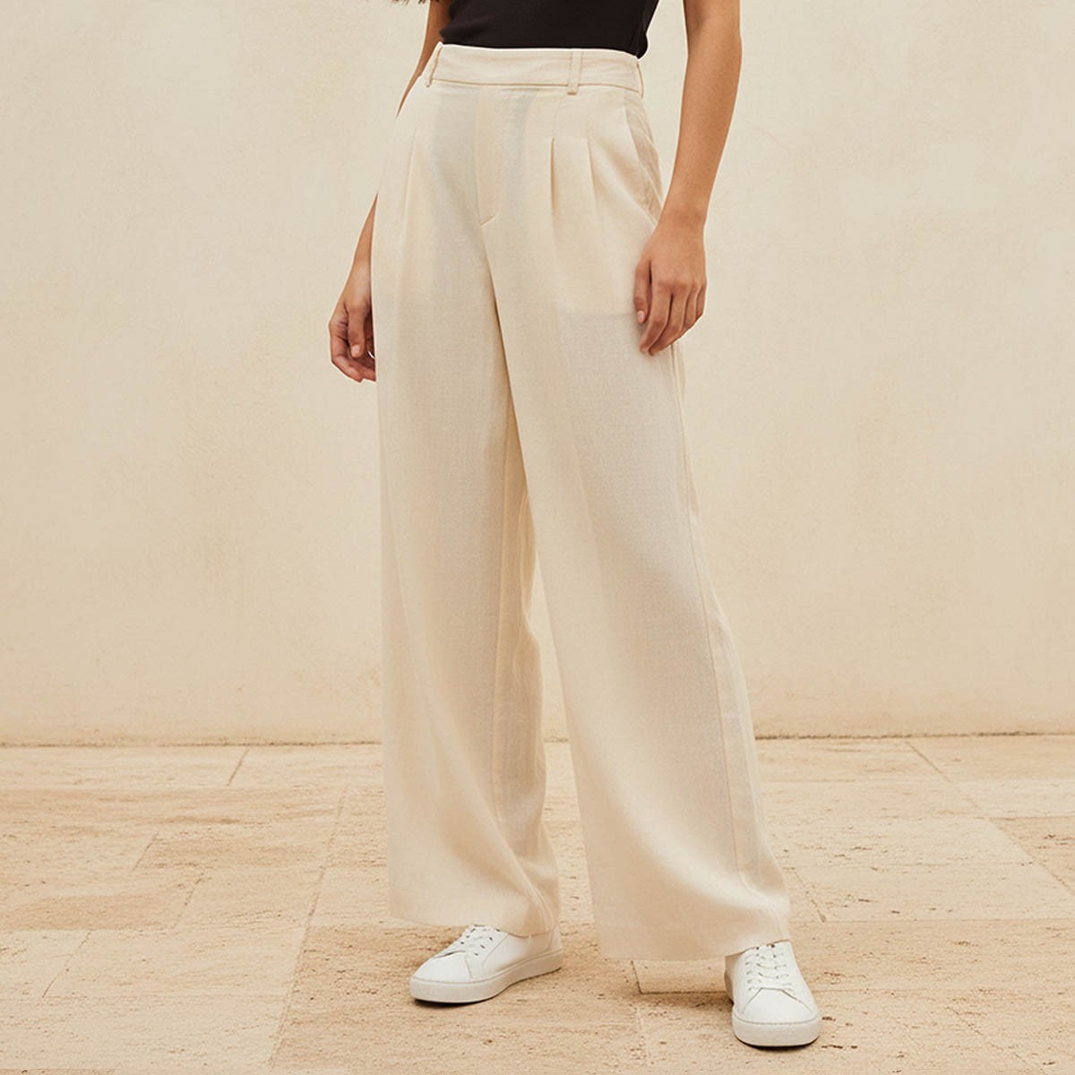 Flexi Waist Linen Blend Wide Leg Trousers-women-clothing-bottoms-trousers-image-1