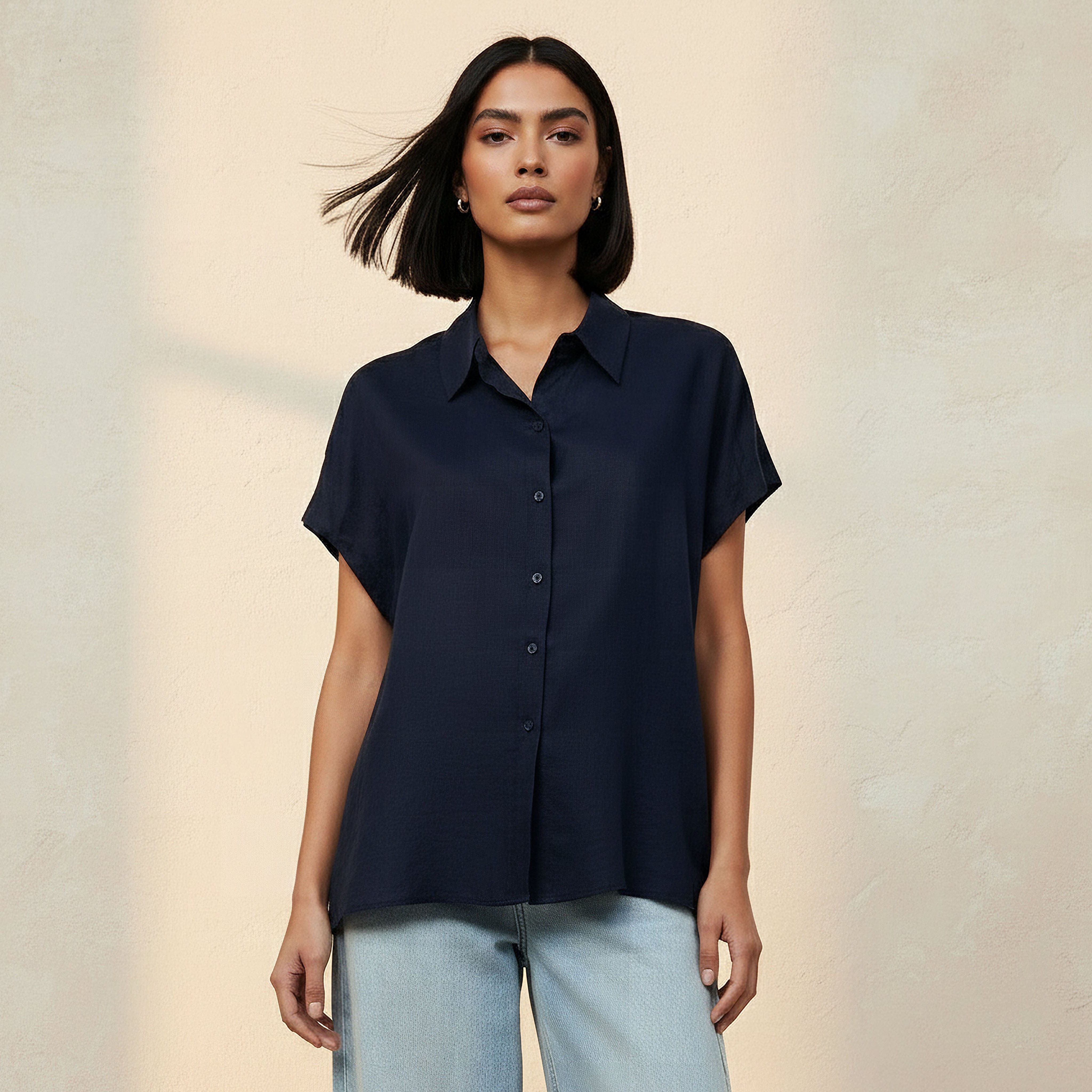 Regular Fit Linen Blend Shirt with Extended Sleeves-women-clothing-shirtsandblouses-shirts-image-1
