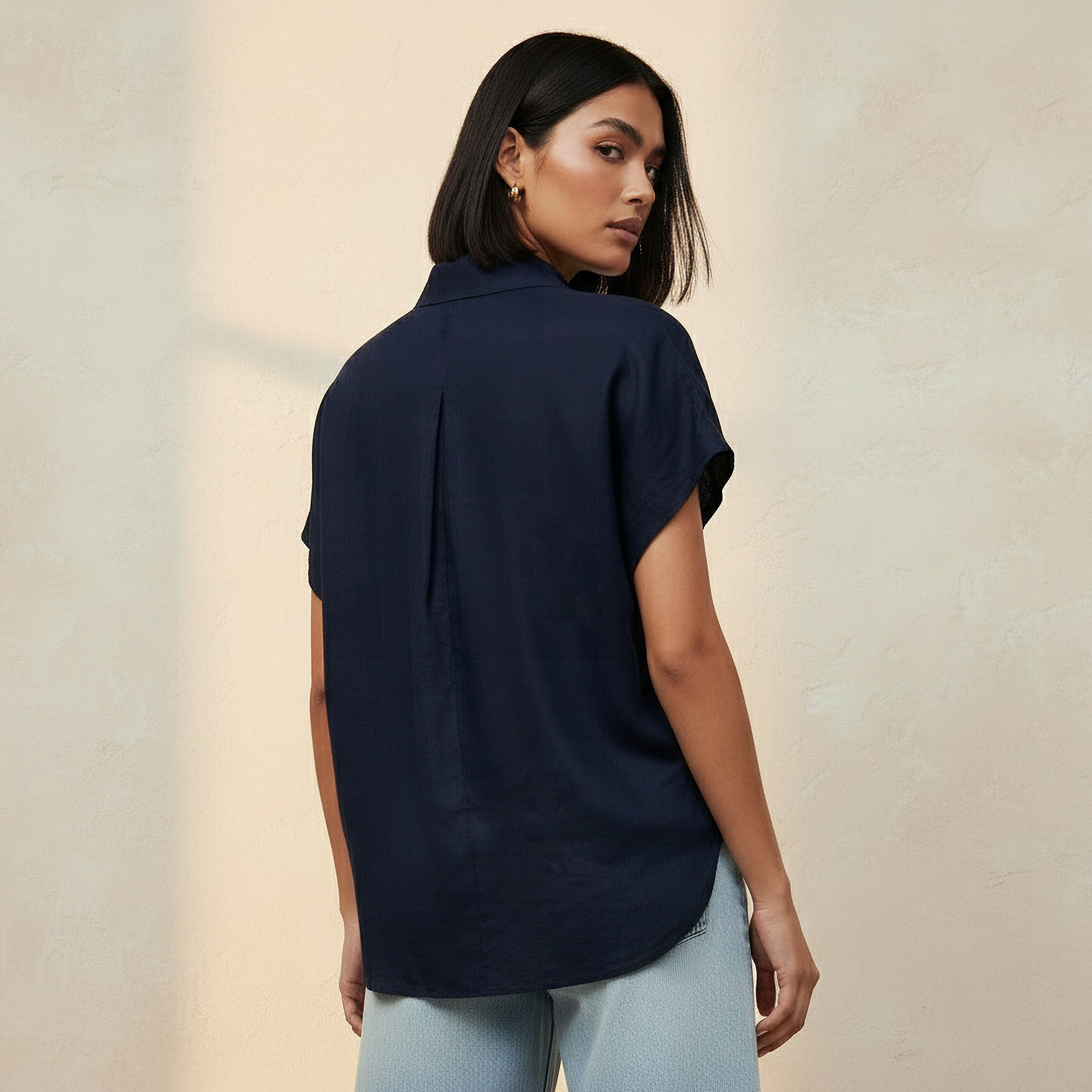 Regular Fit Linen Blend Shirt with Extended Sleeves-women-clothing-shirtsandblouses-shirts-image-4