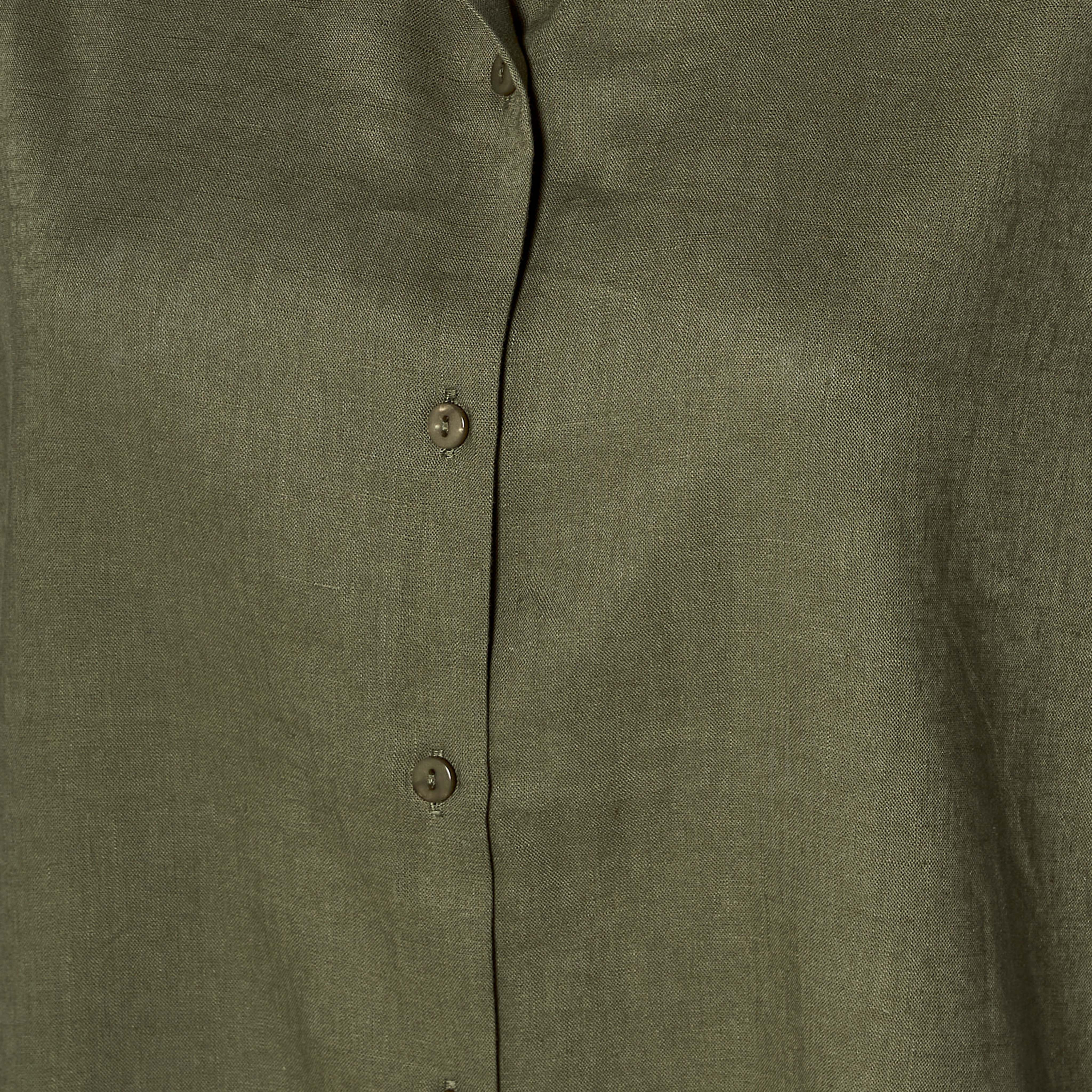 Regular Fit Linen Blend Shirt with Extended Sleeves-women-clothing-shirtsandblouses-shirts-image-2