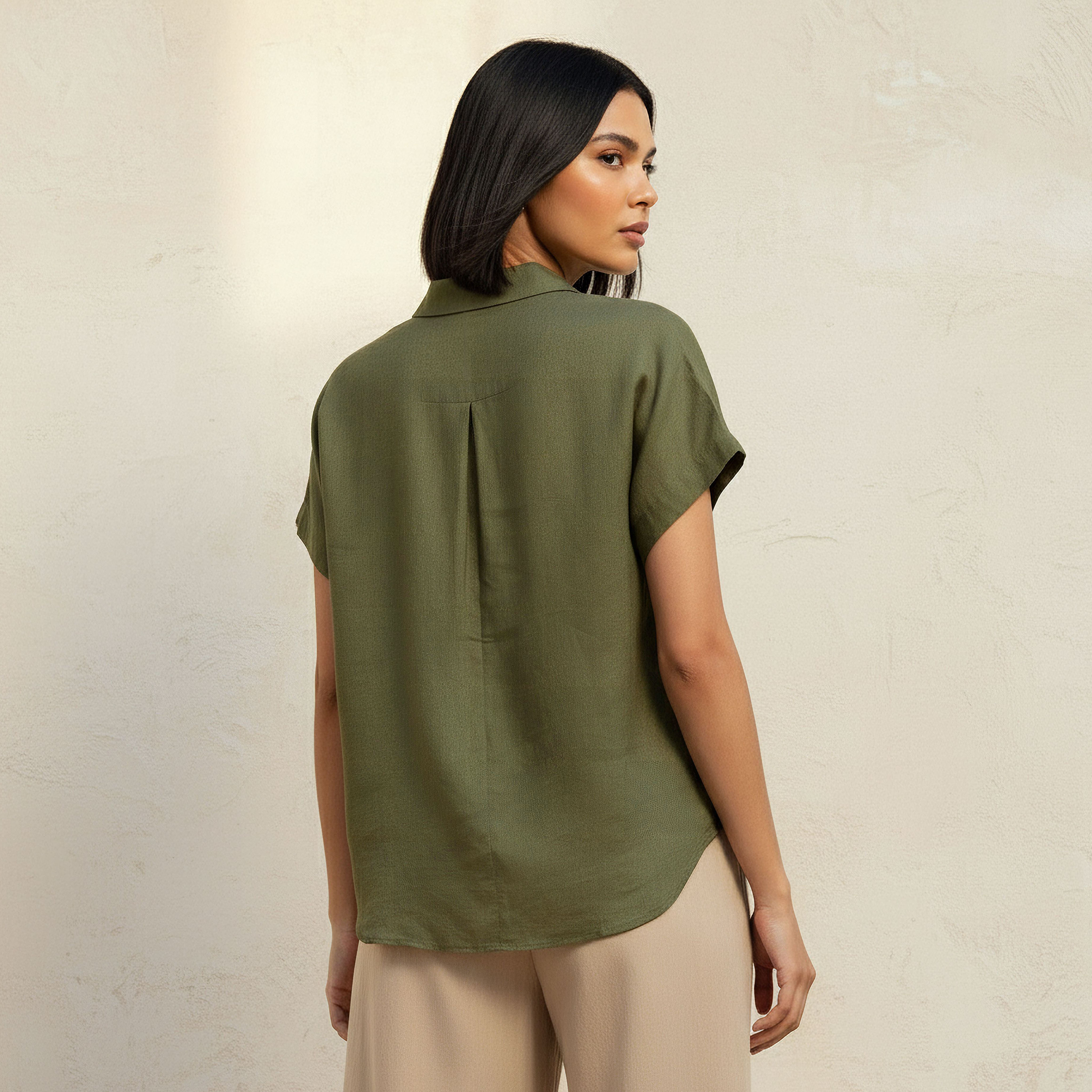 Regular Fit Linen Blend Shirt with Extended Sleeves-women-clothing-shirtsandblouses-shirts-image-4