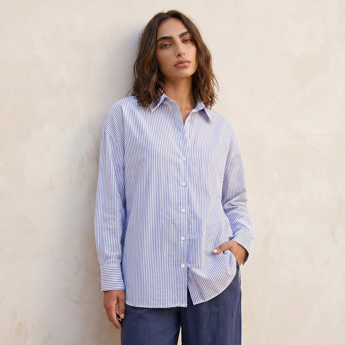 قميص أكسفورد مقلم من أساسيات سبلاش-women-clothing-shirtsandblouses-shirts-image-1