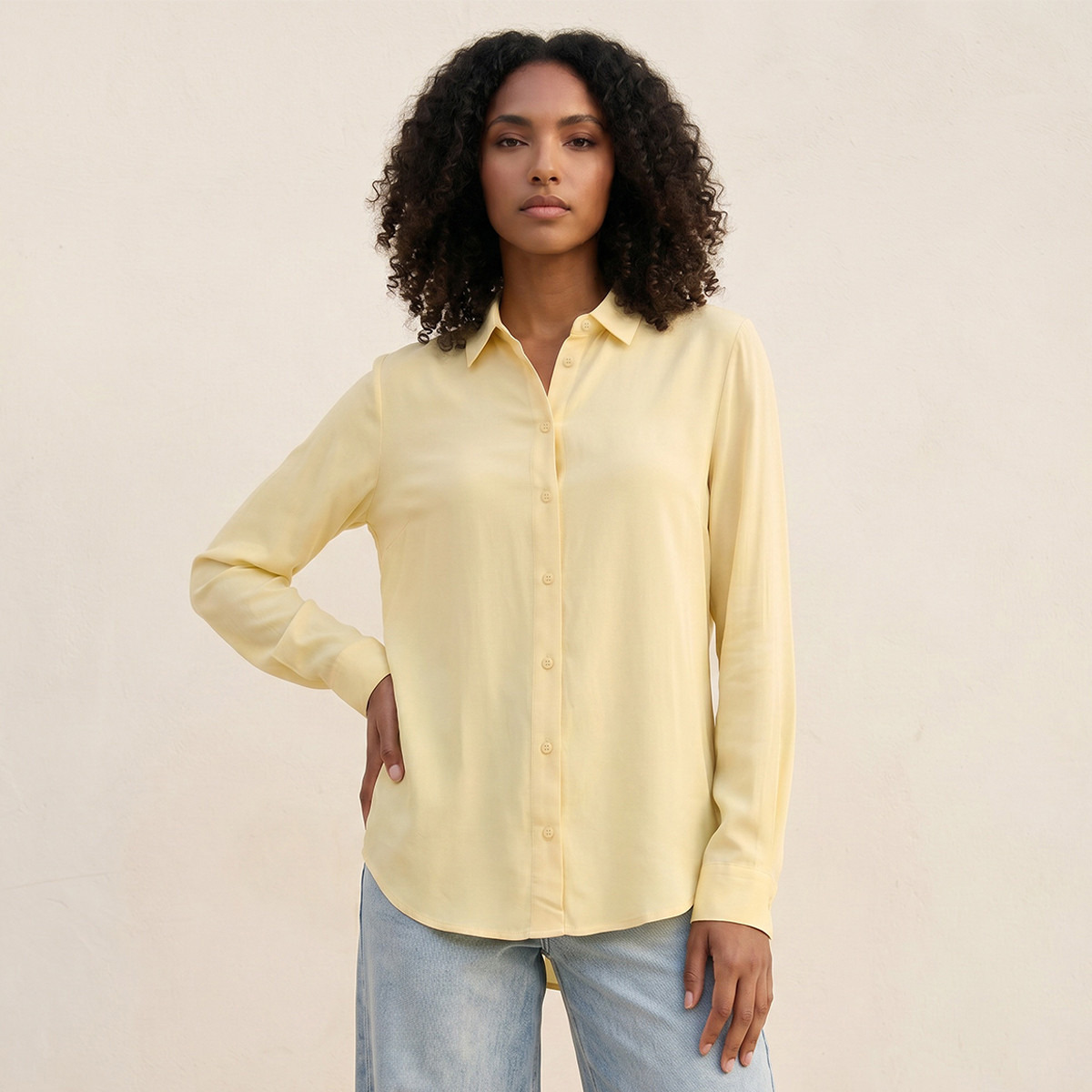 Splash Basic Viscose Shirt High-Low Hem-women-clothing-shirtsandblouses-shirts-image-1