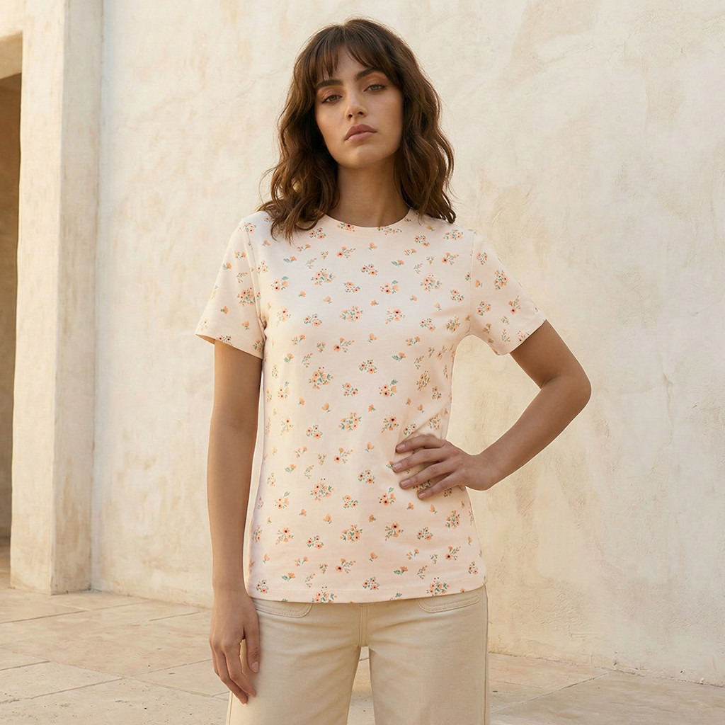 تيشيرت بقصّة سليم وطبعات زهرية-women-clothing-tshirts-image-1