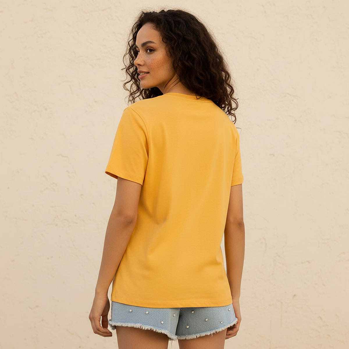 Regular Fit Cotton T-shirt with Slogan Embellished Print-women-clothing-tshirts-image-4