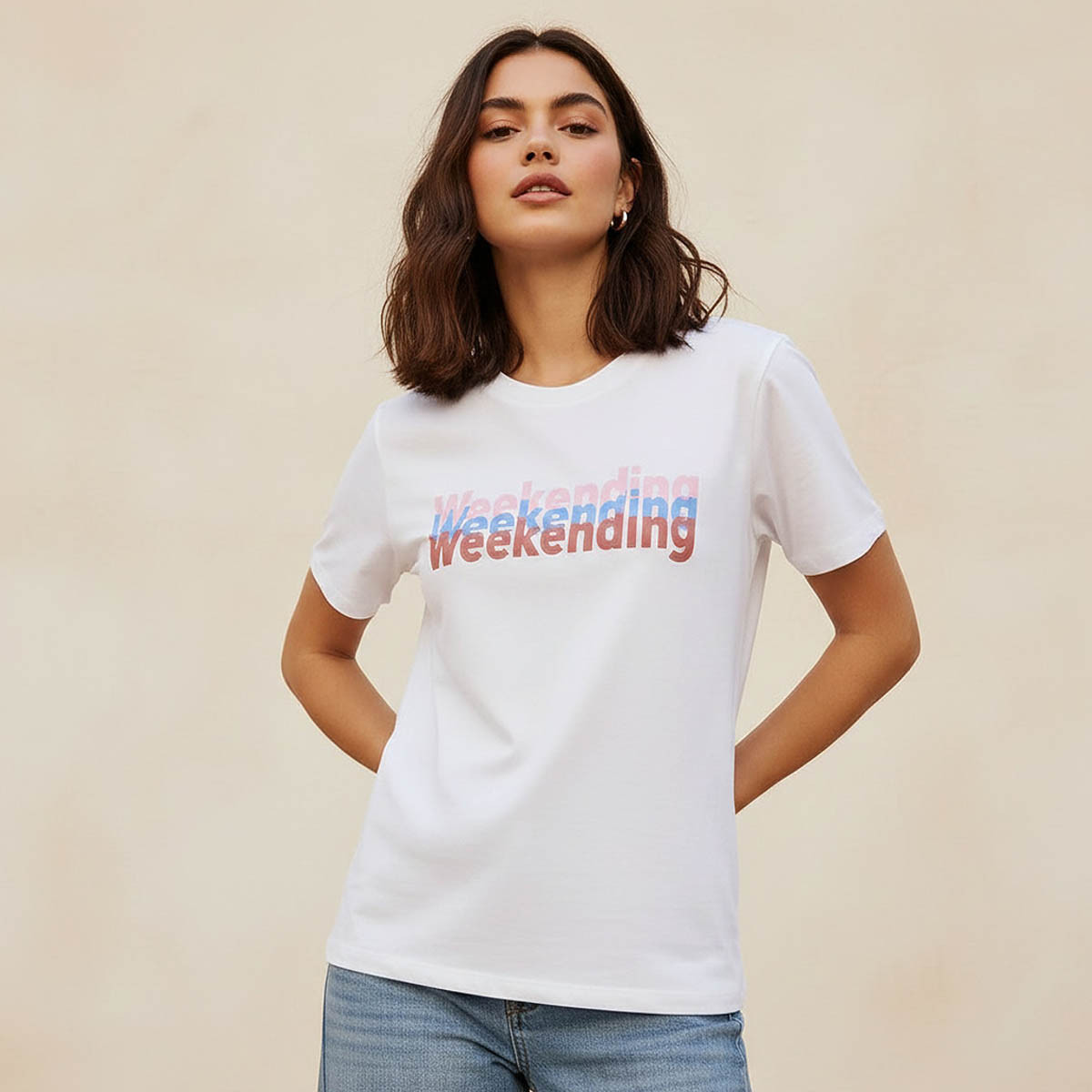 Regular Fit Cotton T-shirt with Typographic Print-women-clothing-tshirts-image-1