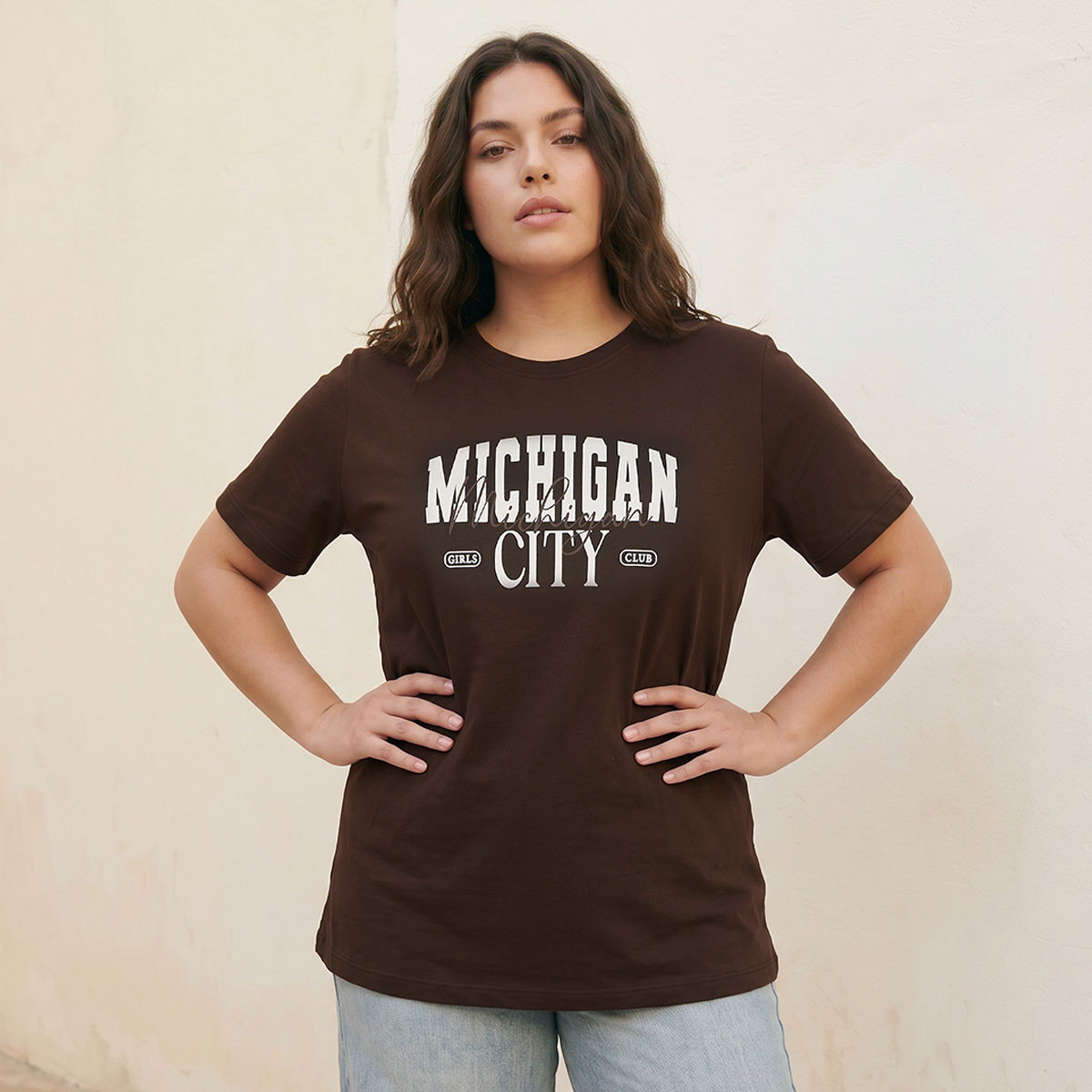 Splash Basic Cotton T-shirt with Michigan City Print-women-clothing-tshirts-image-5