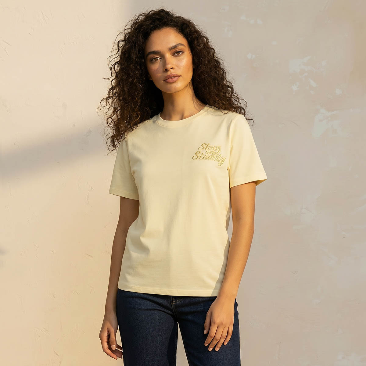 Cotton T-shirt with Slogan Embroidery-women-clothing-tshirts-image-1