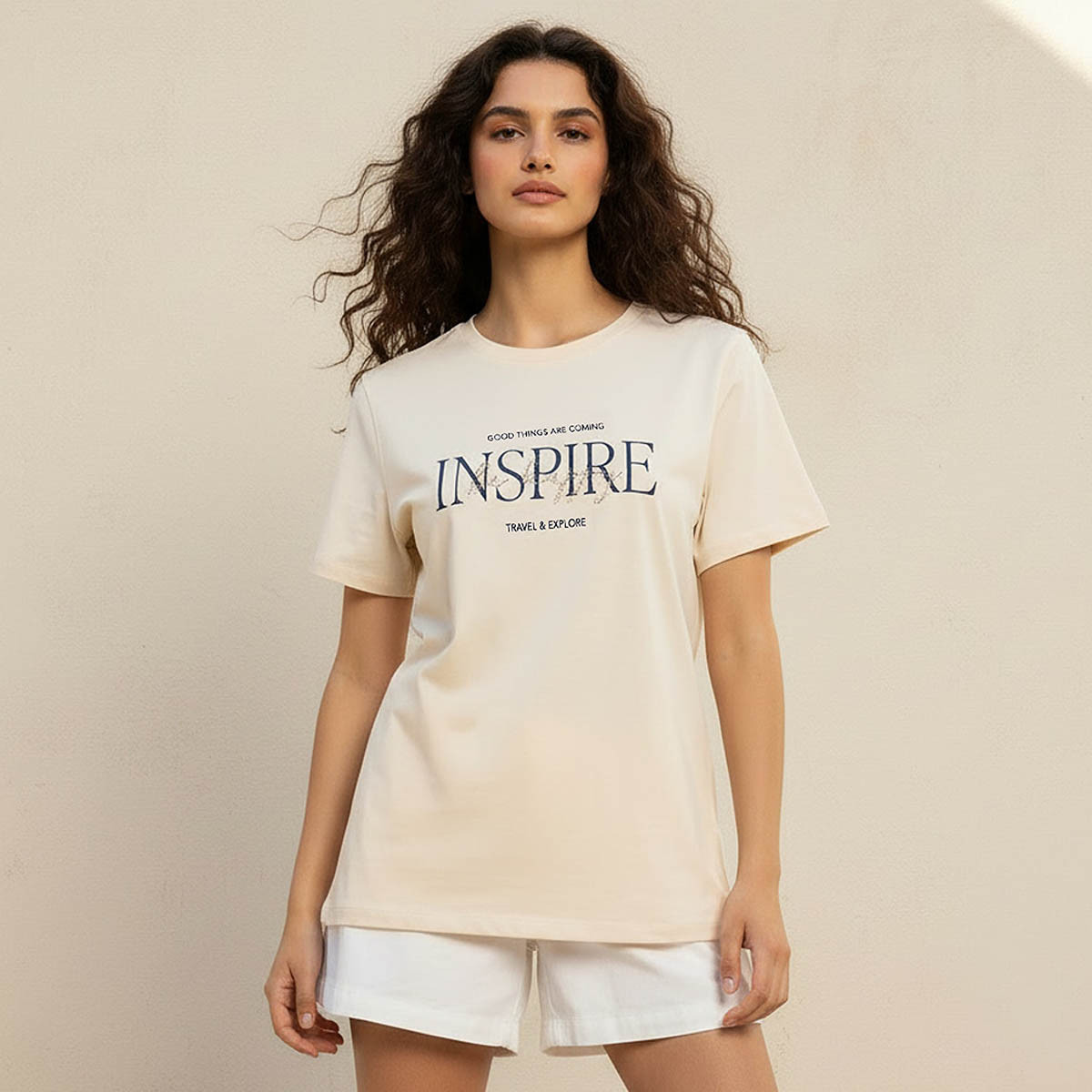 Regular Fit Cotton T-shirt with Slogan Print-women-clothing-tshirts-image-1