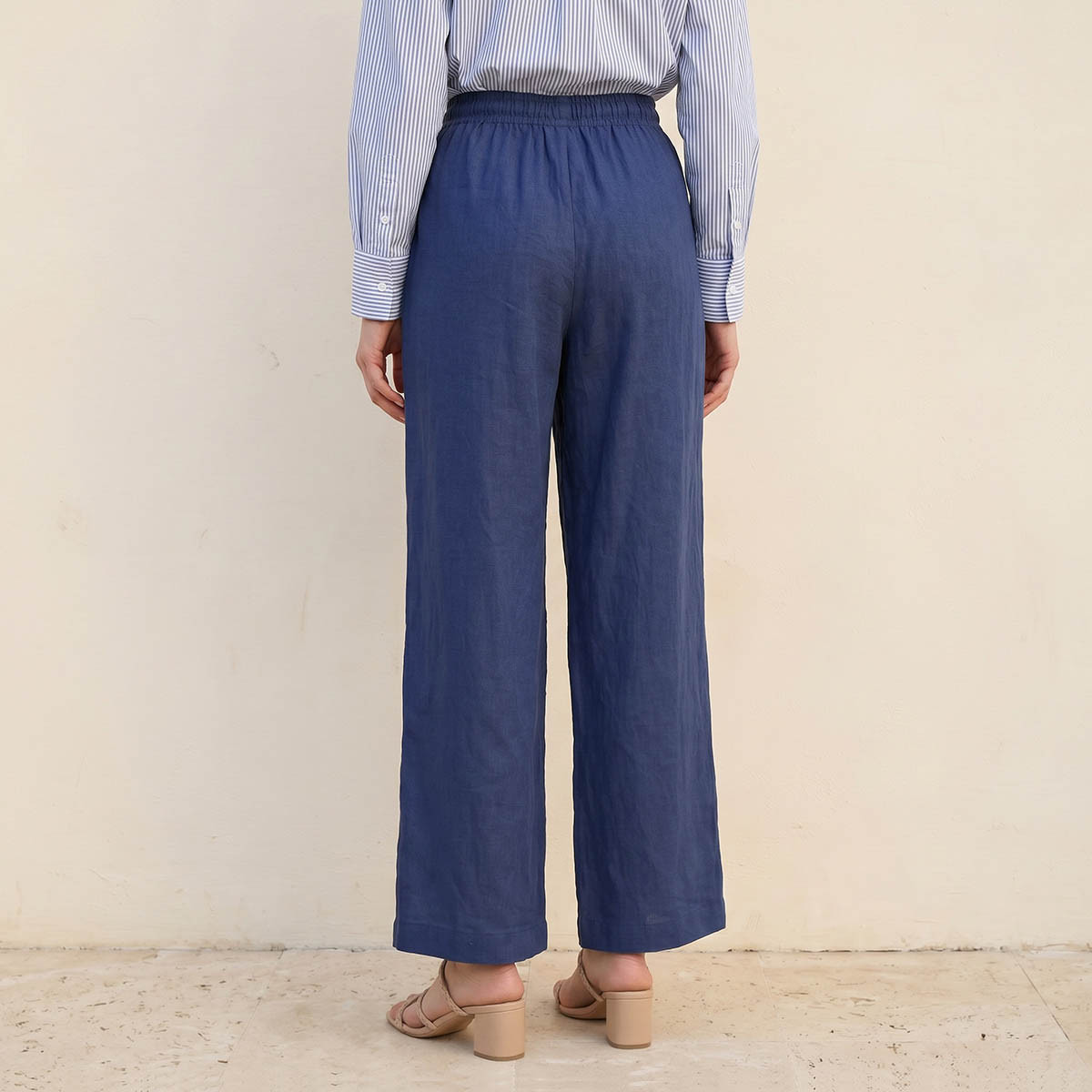Splash Basic Wide Leg Drawstring Waist Linen Blend Pull On Pants-women-clothing-trousers-image-4