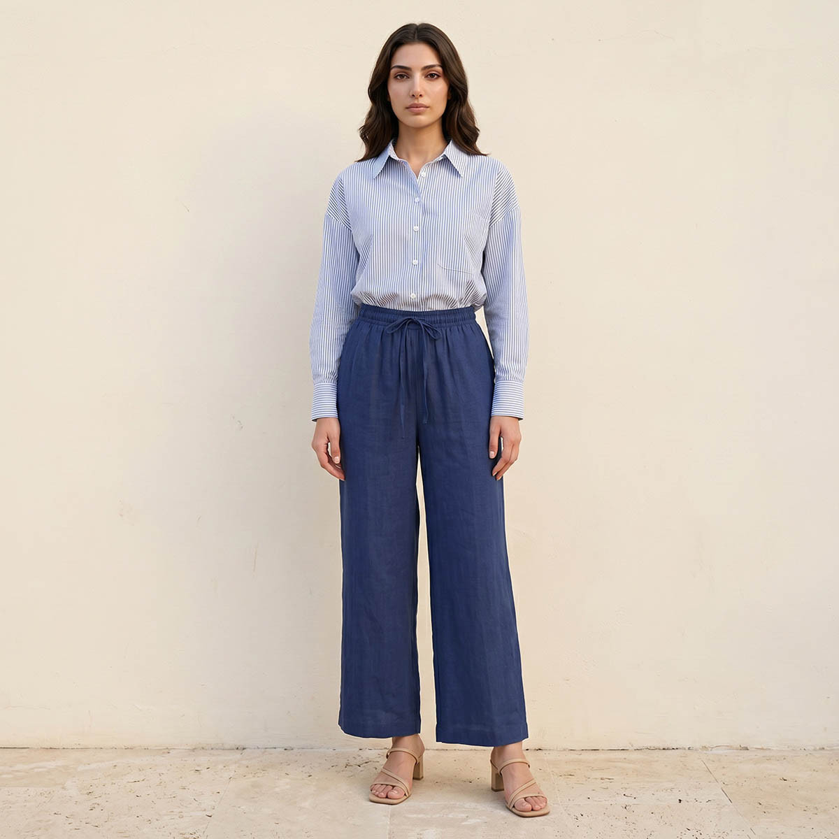Splash Basic Wide Leg Drawstring Waist Linen Blend Pull On Pants-women-clothing-trousers-image-5