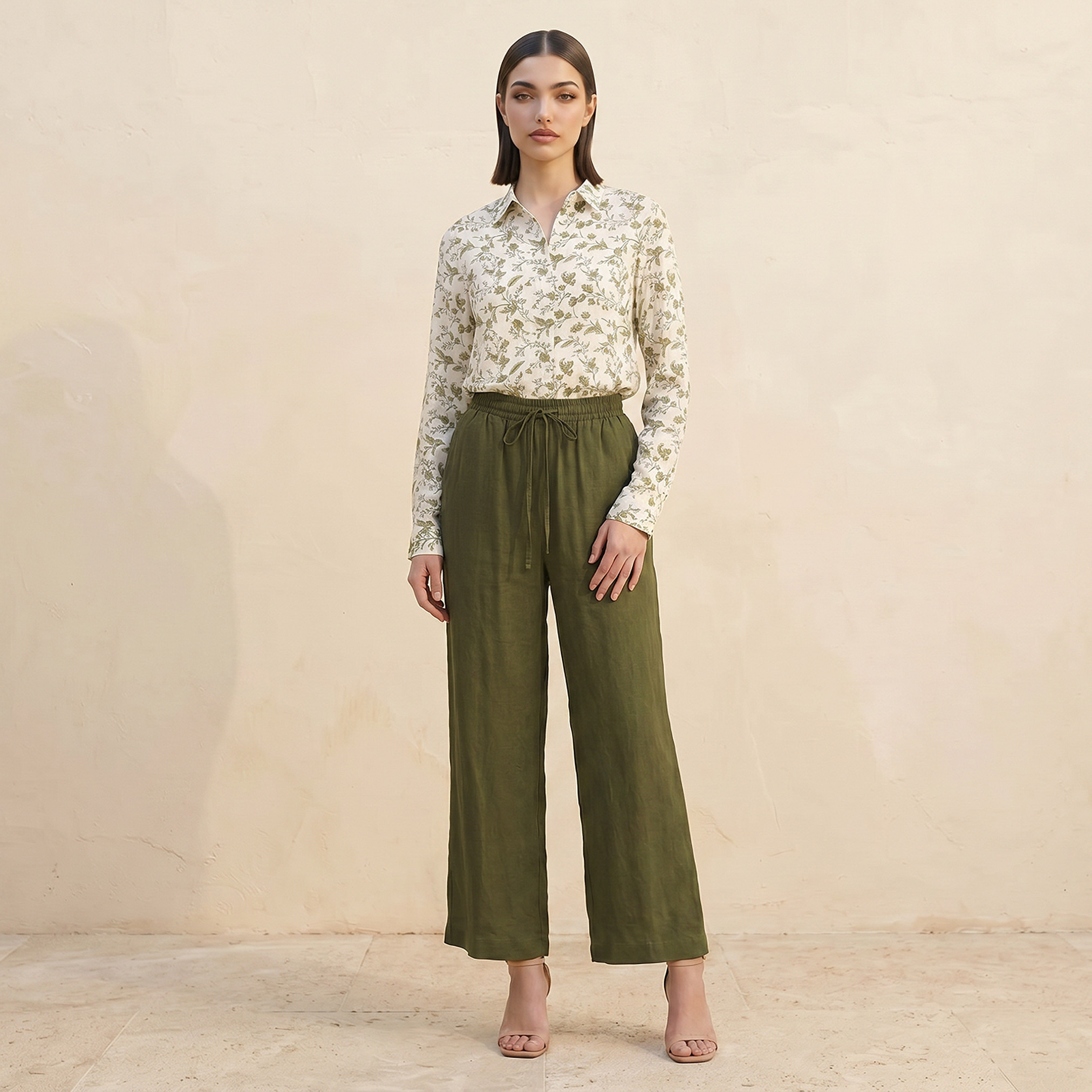Splash Basic Wide Leg Drawstring Waist Linen Blend Pull On Pants-women-clothing-trousers-image-3