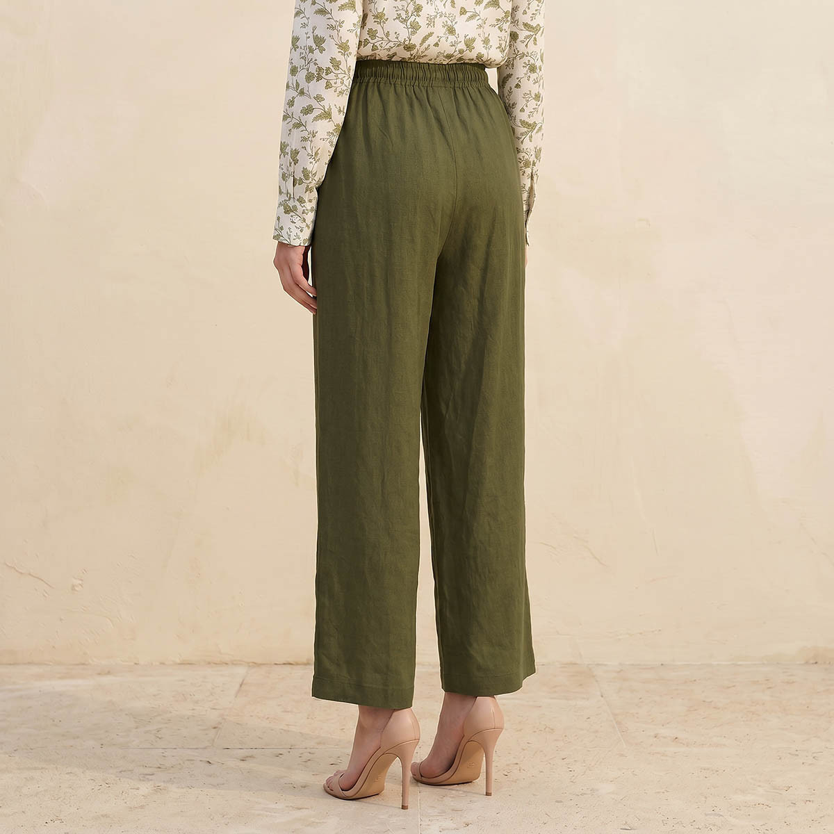 Splash Basic Wide Leg Drawstring Waist Linen Blend Pull On Pants-women-clothing-trousers-image-4