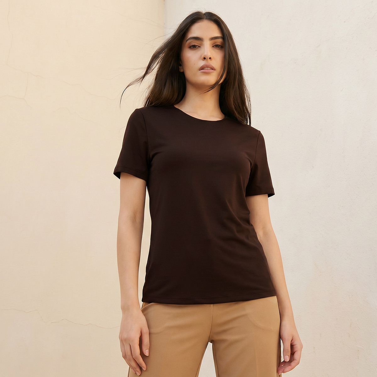 Splash Basic Regular Fit T-shirt with Round Neck-women-clothing-tshirts-image-1