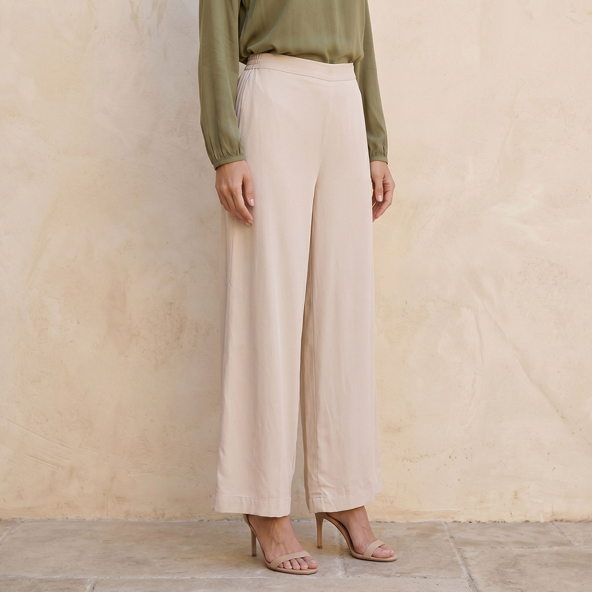 بنطلون فيسكوز بخصر نصف مطاطي من سبلاش بيسك-women-clothing-trousers-image-1