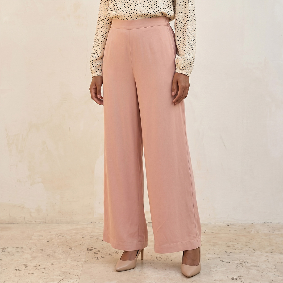 بنطلون فيسكوز بخصر نصف مطاطي من سبلاش بيسك-women-clothing-trousers-image-1