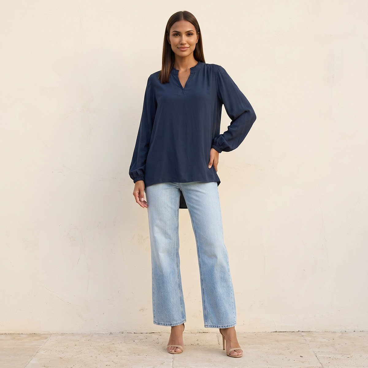 Splash Basic Viscose Top High-Low Hem-women-clothing-shirtsandblouses-blouses-image-3