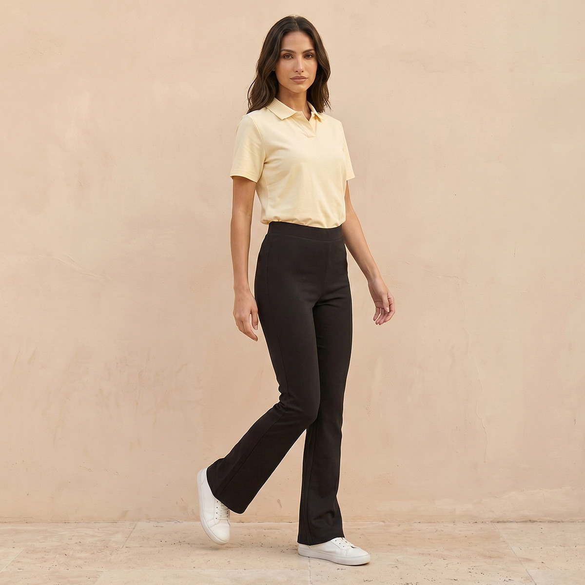 Splash Basic Elasticated Waist Full Length Flared Leggings-women-clothing-leggings-image-3