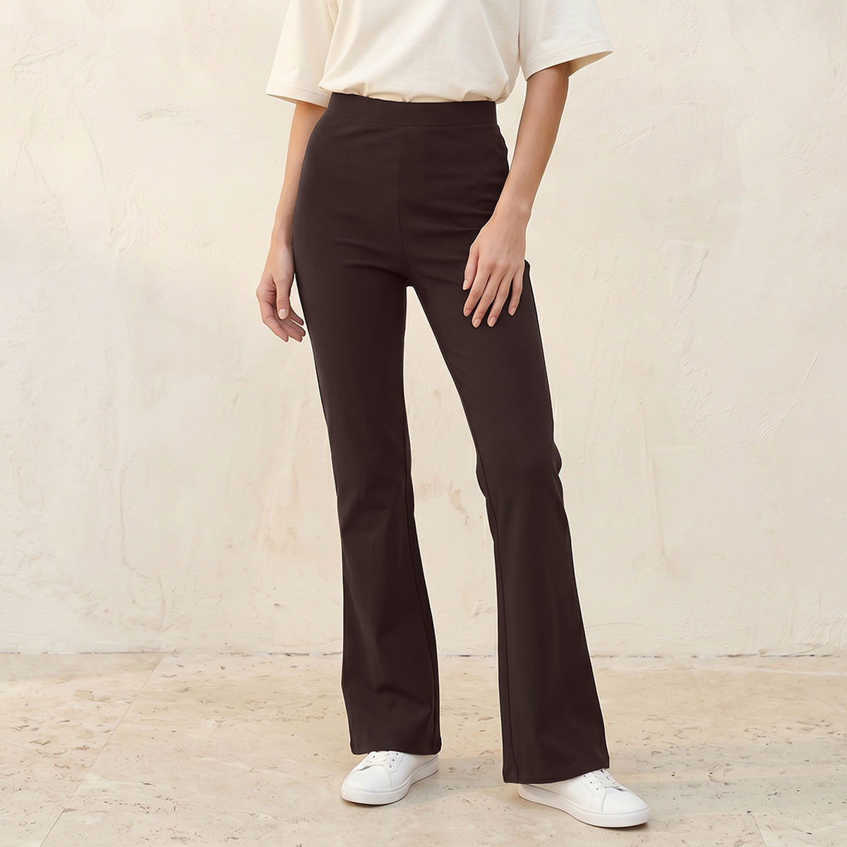 Splash Basic Elasticated Waist Full Length Flared Leggings-women-clothing-leggings-image-1