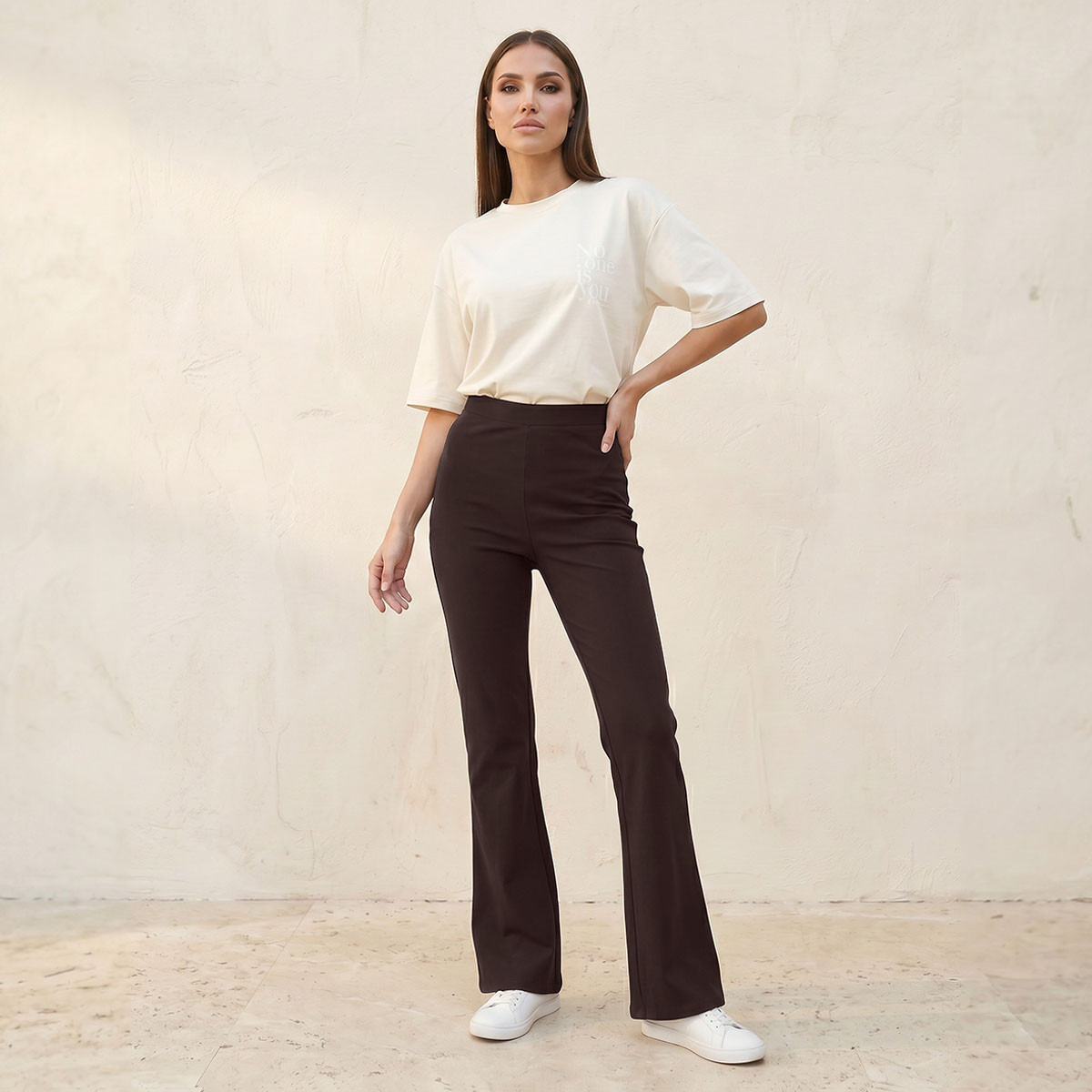 Splash Basic Elasticated Waist Full Length Flared Leggings-women-clothing-leggings-image-3