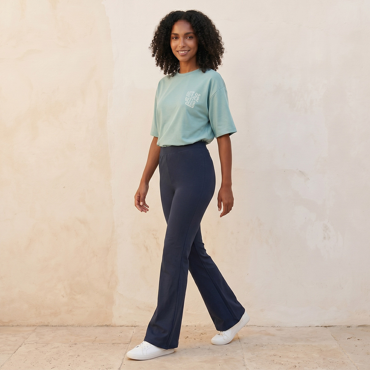 Splash Basic Elasticated Waist Full Length Flared Leggings-women-clothing-leggings-image-3