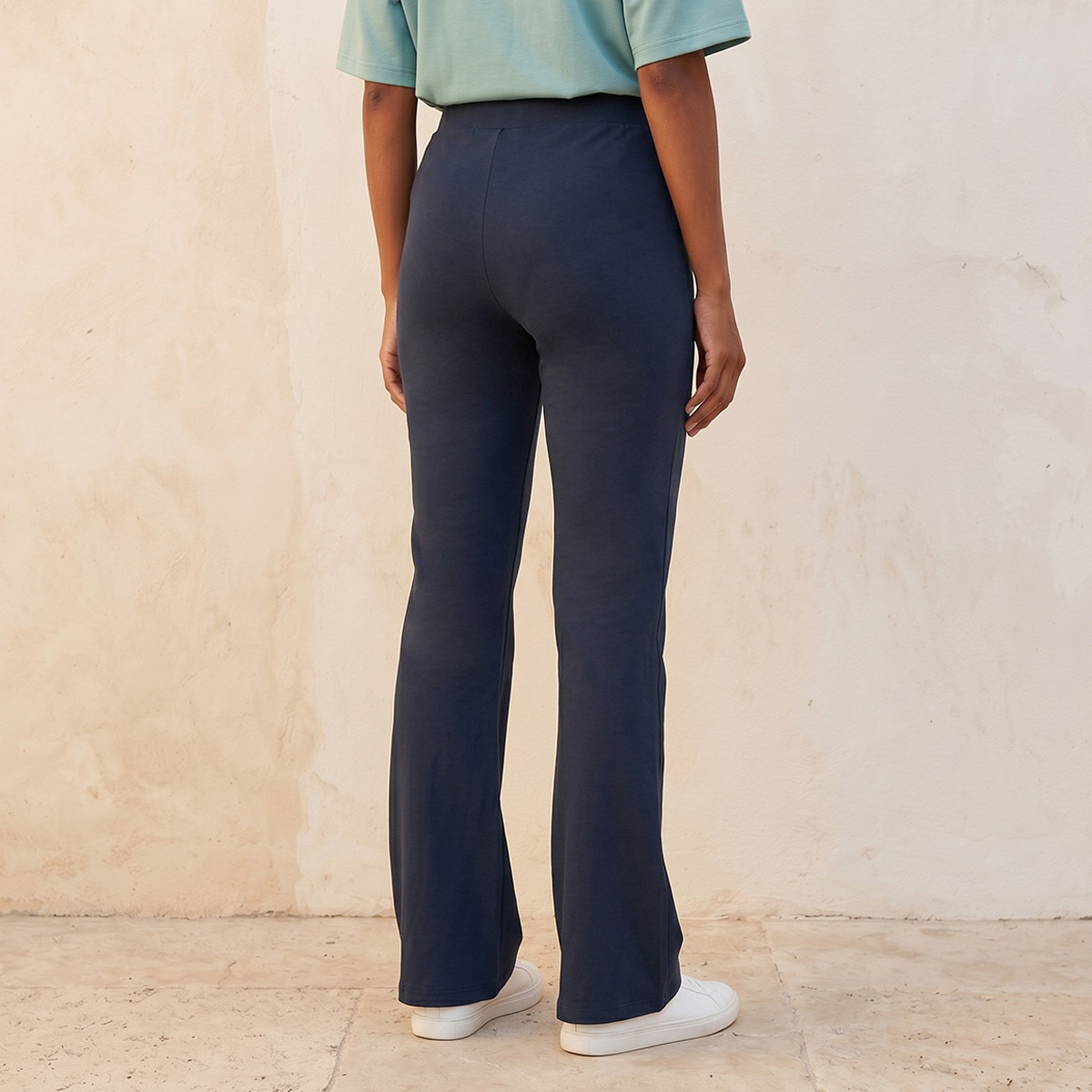 Splash Basic Elasticated Waist Full Length Flared Leggings-women-clothing-leggings-image-4