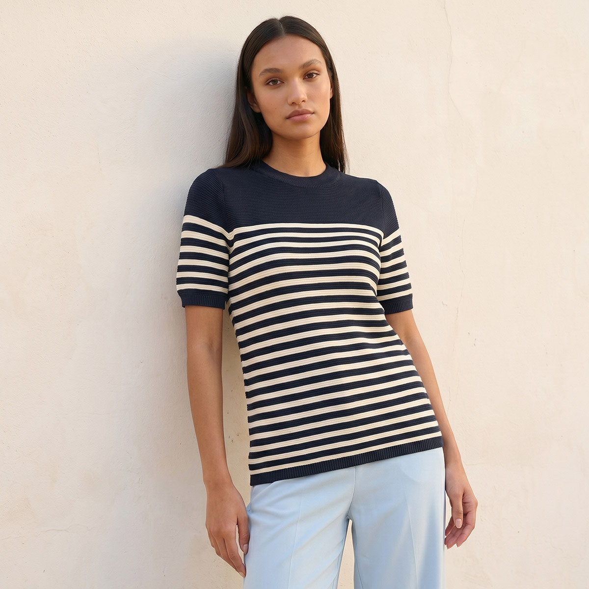 Splash Basics Ottoman Striped Crew Neck Sweater-women-winterwear-cardigansandjumpers-jumpers-image-1