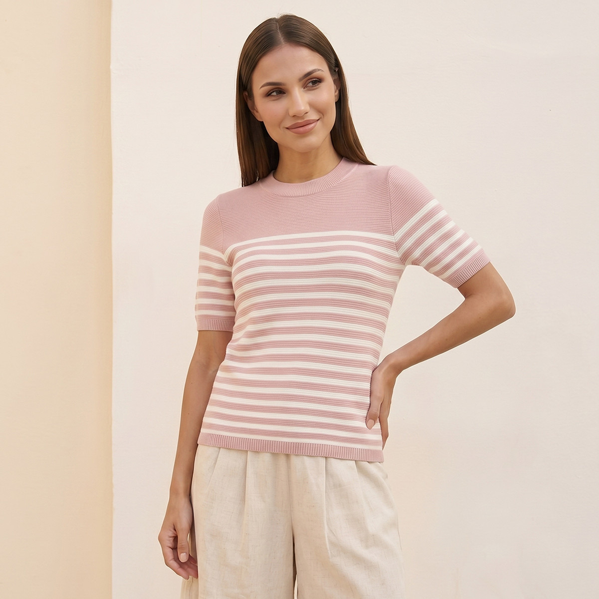 كنزة مقلّمة بياقة ضيّقة من سبلاش بيزكس-women-winterwear-cardigansandjumpers-jumpers-image-5