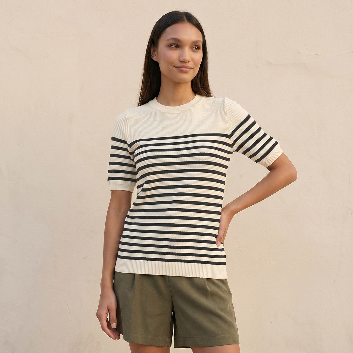 Splash Basics Ottoman Striped Crew Neck Sweater-women-winterwear-cardigansandjumpers-jumpers-image-1